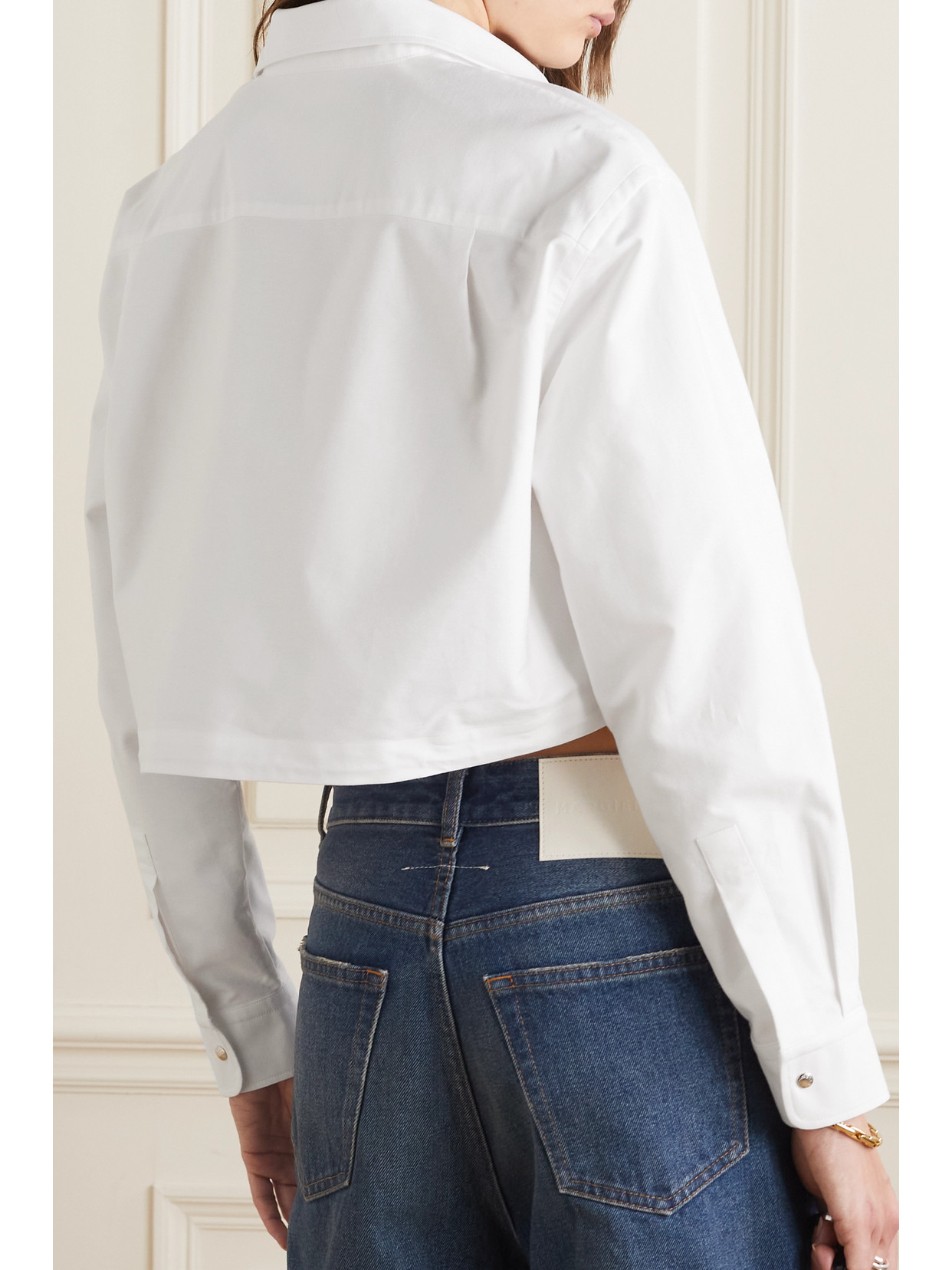 Moncler Cropped Button-front Shirt With Drawcord Hem In White