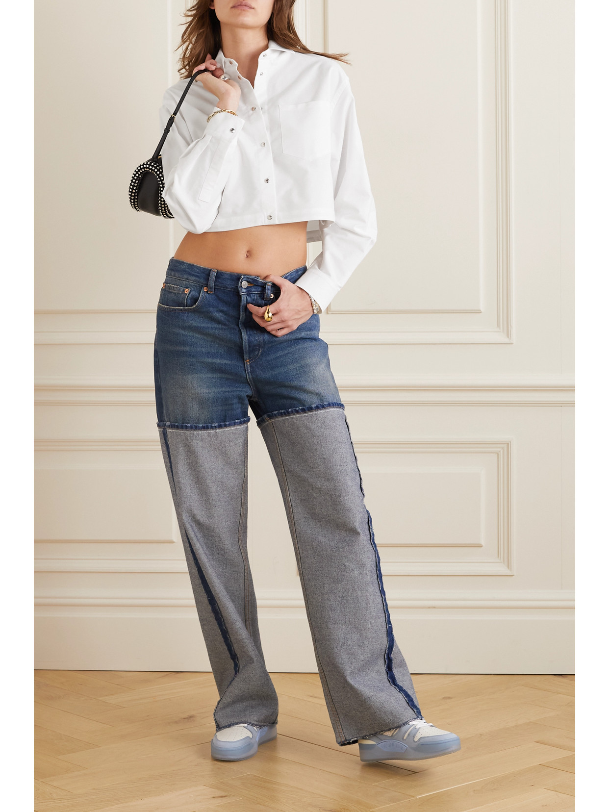 Moncler Cropped Button-front Shirt With Drawcord Hem In White