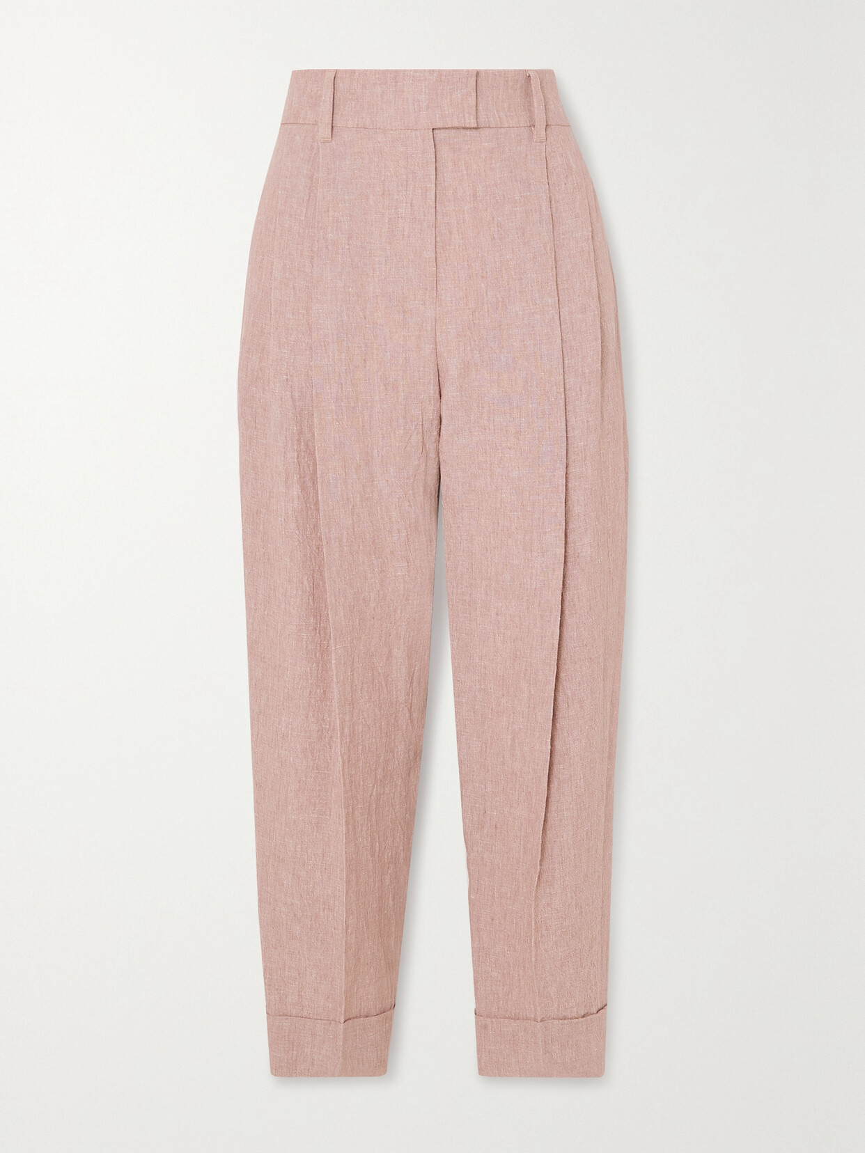 Brunello Cucinelli Pleated Linen Tapered Pants In Pink