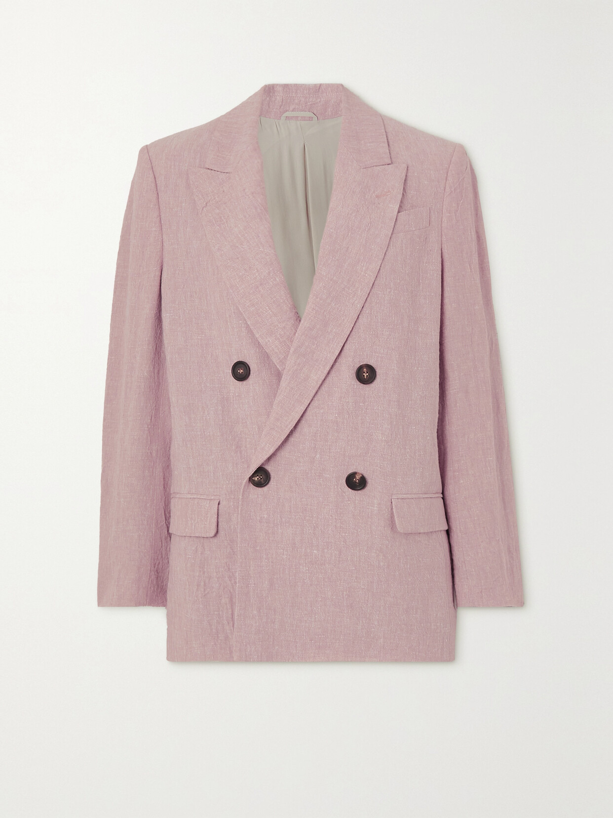 Shop Brunello Cucinelli Double-breasted Crinkled-linen Blazer In Pink