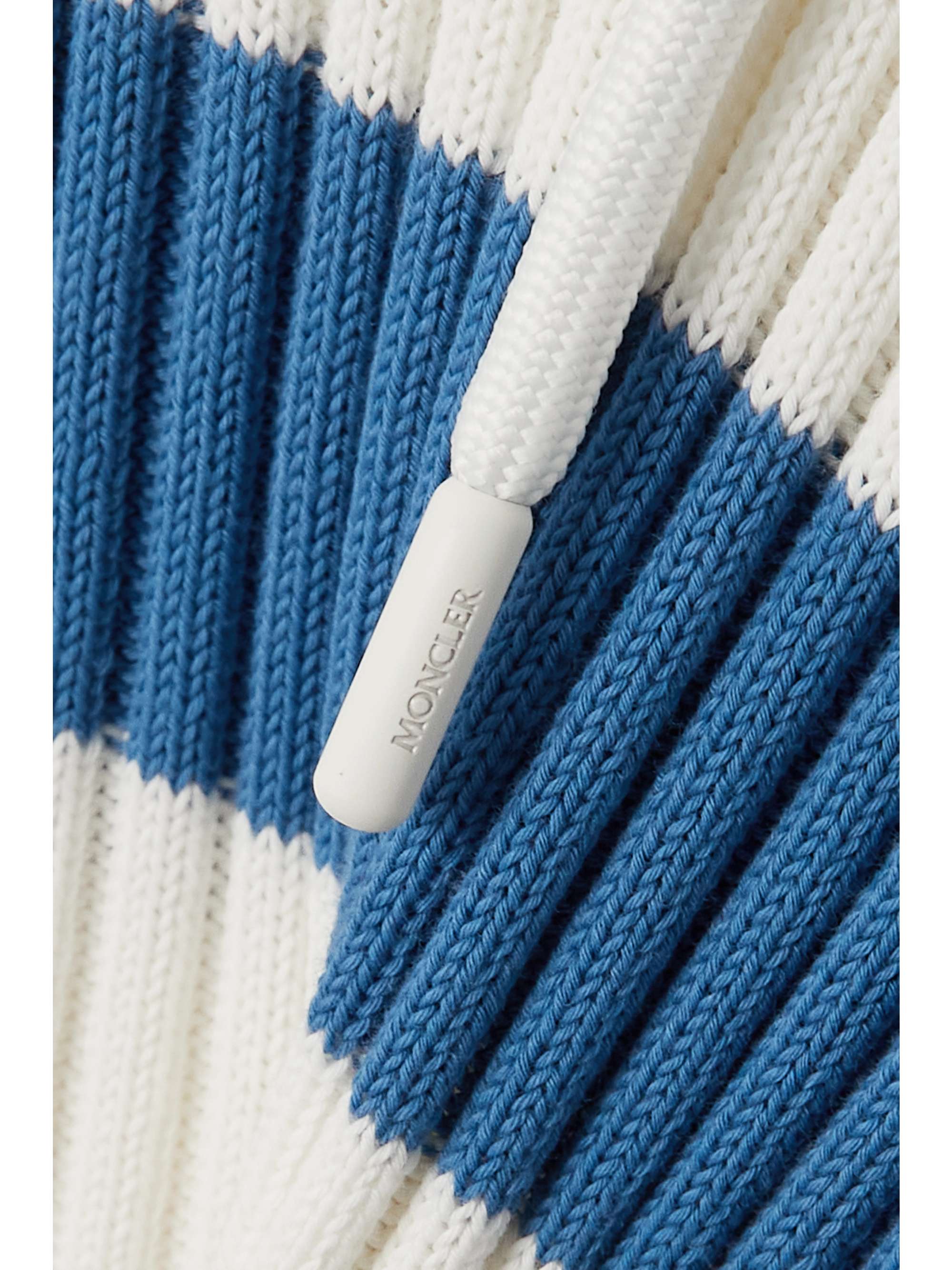 MONCLER Shell-trimmed striped ribbed cotton hoodie