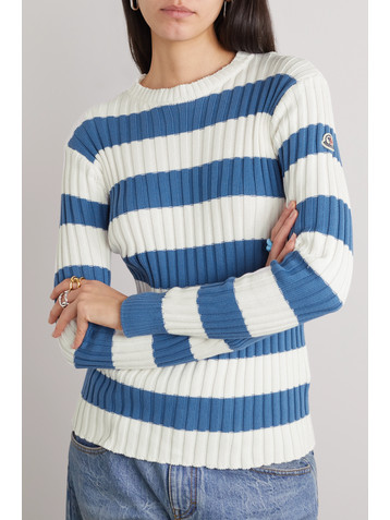 Moncler Shell-trimmed striped ribbed cotton hoodie