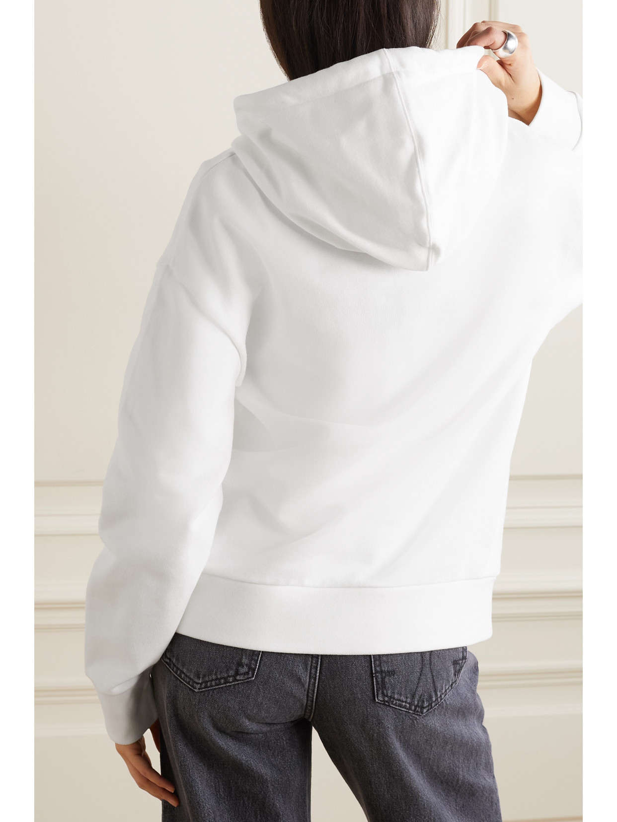 Moncler Logo-embroidered Drawstring Cotton Hoodie In White