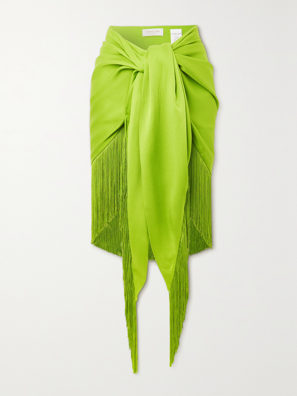 MICHAEL KORS ASYMMETRIC FRINGED SATIN SKIRT