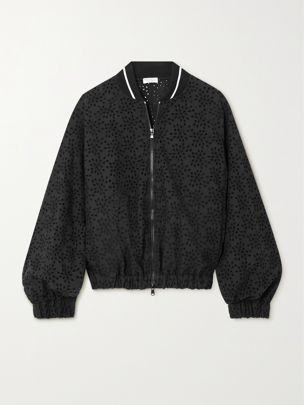 Brunello Cucinelli Broderie Anglaise Cotton Bomber Jacket - Black