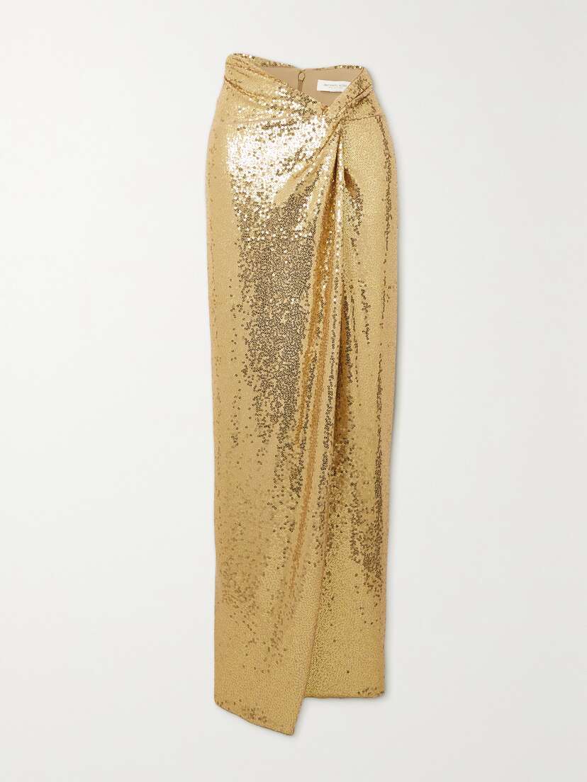 Michael Kors Collection Wrap-effect Sequined Jersey Maxi Skirt
