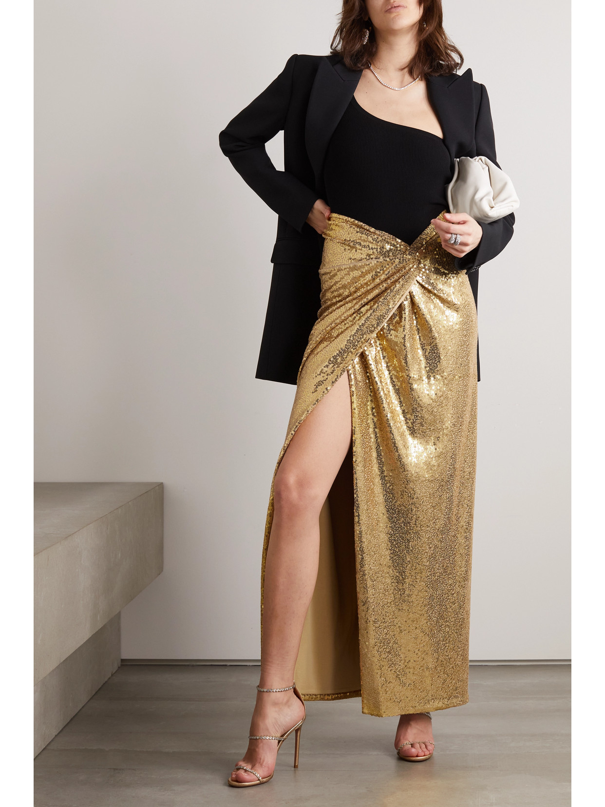 Collection - Wrap-Effect Sequined Jersey Maxi