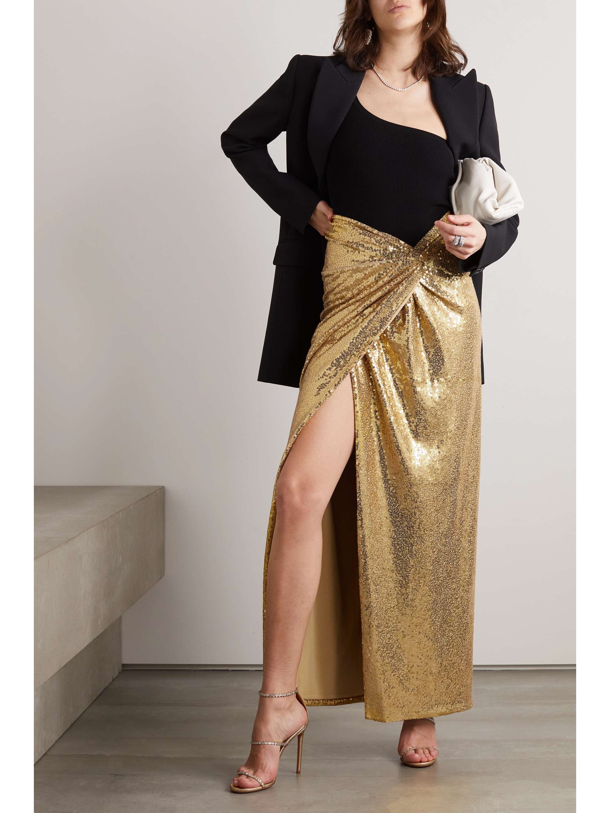 MICHAEL KORS COLLECTION Wrap-effect sequined jersey maxi skirt