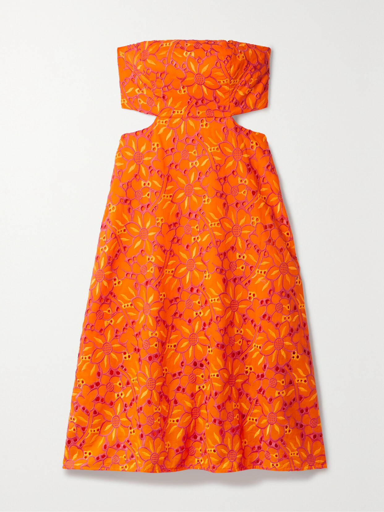 WAIMARI + Net Sustain Guapa Strapless Cutout Broderie Anglaise Cotton-voile Midi Dress - Orange