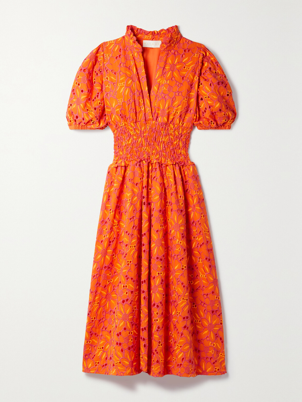 WAIMARI + Net Sustain Guadalupe Shirred Broderie Anglaise Cotton-voile Midi Dress - Orange