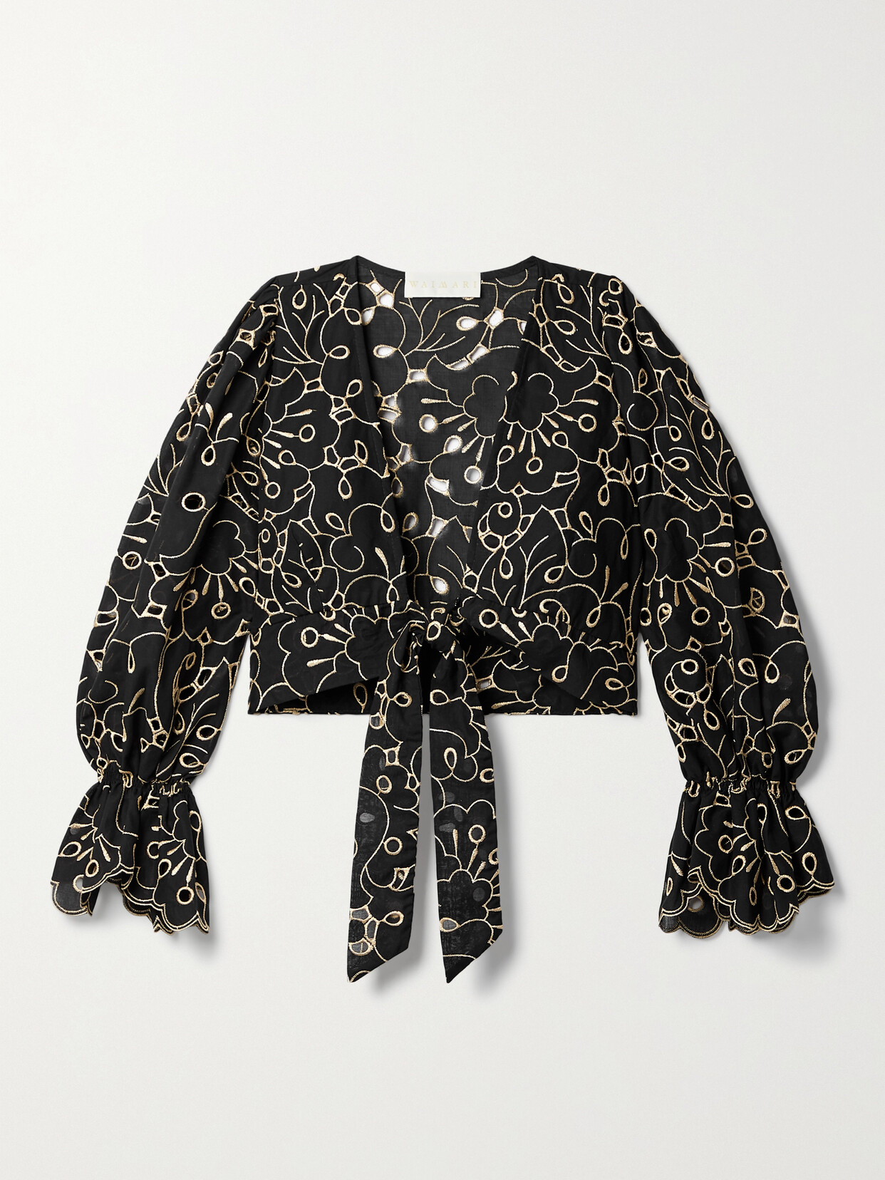 WAIMARI + Net Sustain Rosalia Tie-front Cropped Broderie Anglaise Cotton-blend Voile Top - Black