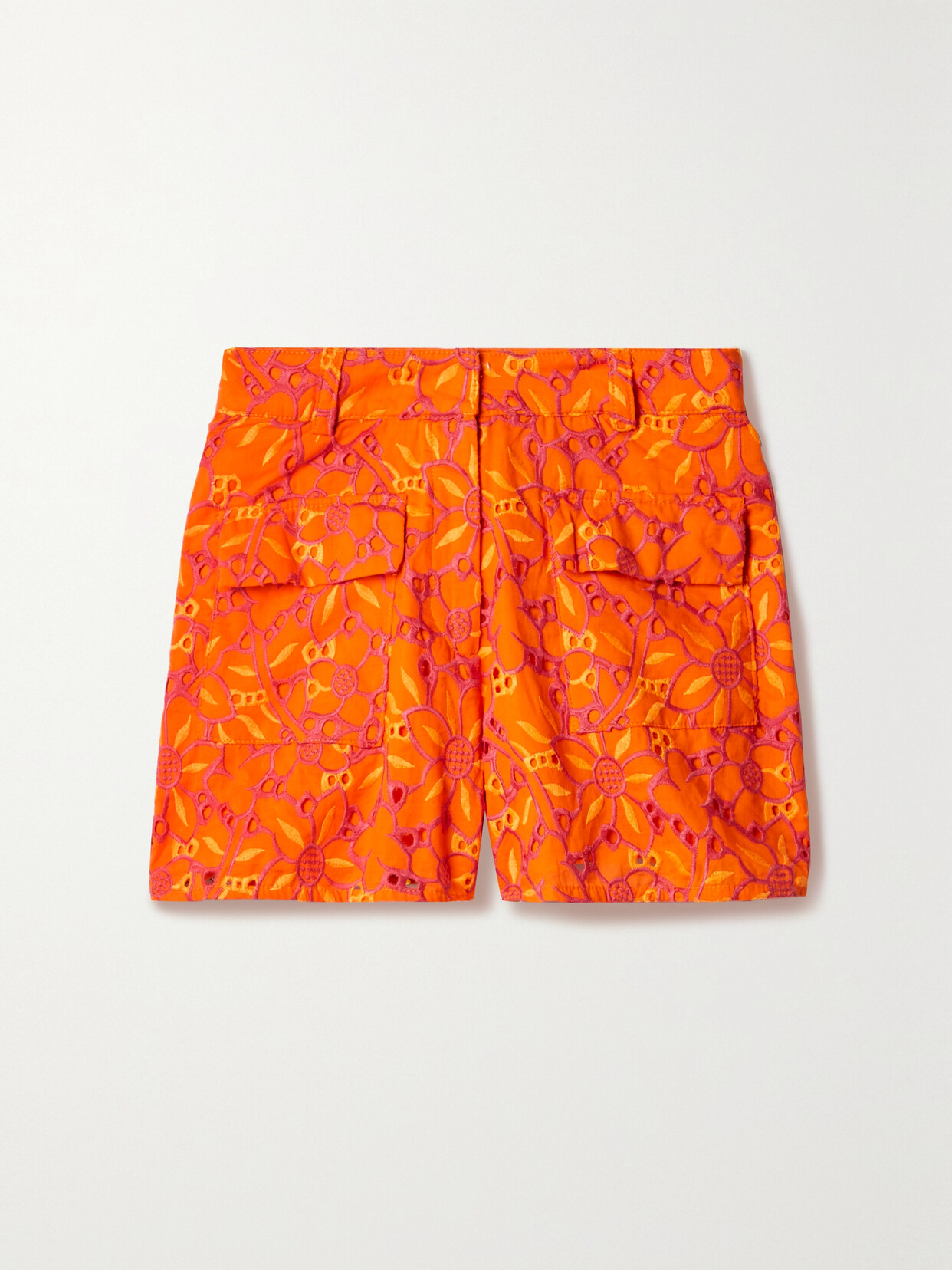 WAIMARI - Juana Broderie Anglaise Cotton-voile Shorts - Orange