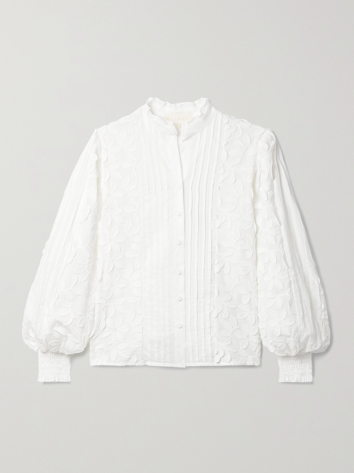 WAIMARI - Magnolia Pintucked Appliquéd Voile Shirt - White