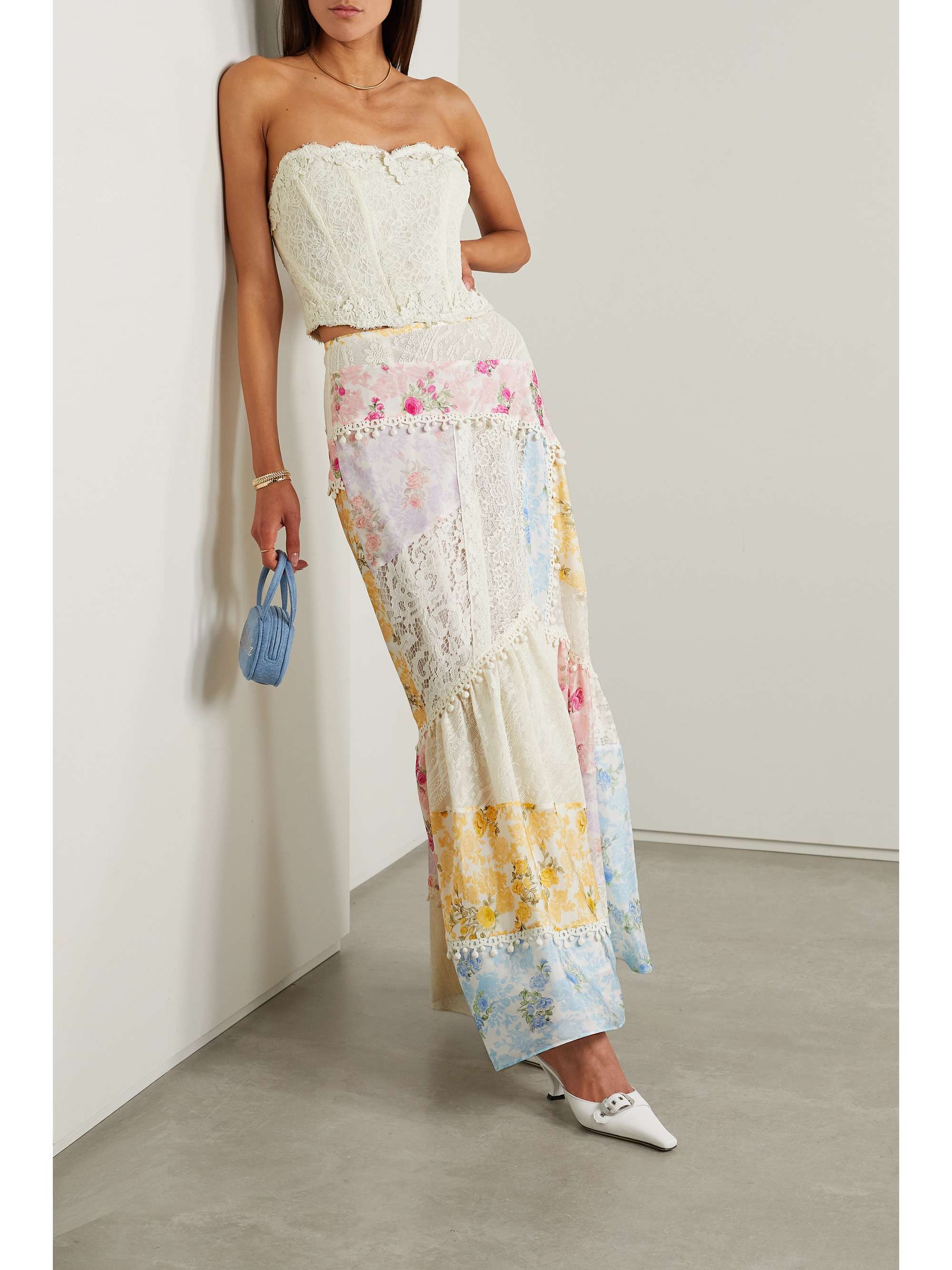 blyant tilbede ensidigt LOVESHACKFANCY Obelia patchwork lace and printed silk crepe de chine maxi  skirt | NET-A-PORTER