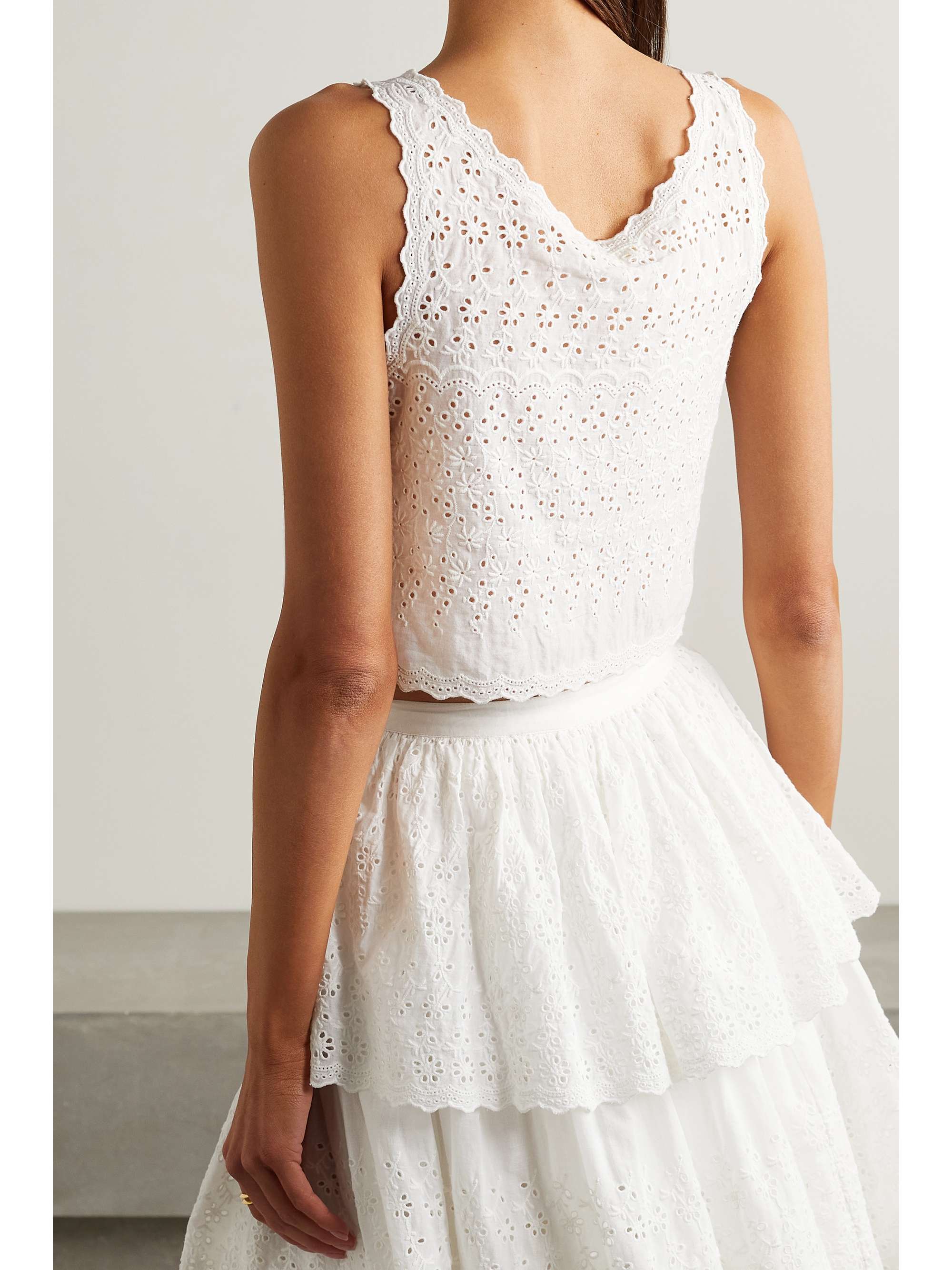 LOVESHACKFANCY Luvita cropped broderie anglaise cotton tank