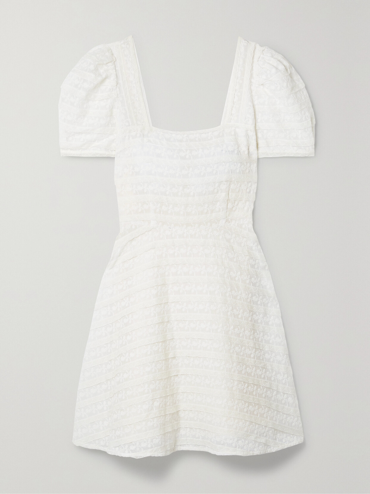 LoveShackFancy - Drella Lace-trimmed Embroidered Cotton-voile Mini Dress - Ivory