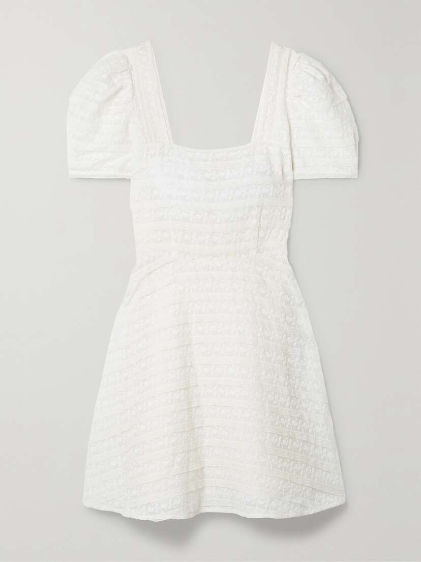 LoveShackFancy Drella Lace-trimmed Embroidered Cotton-voile Mini Dress
