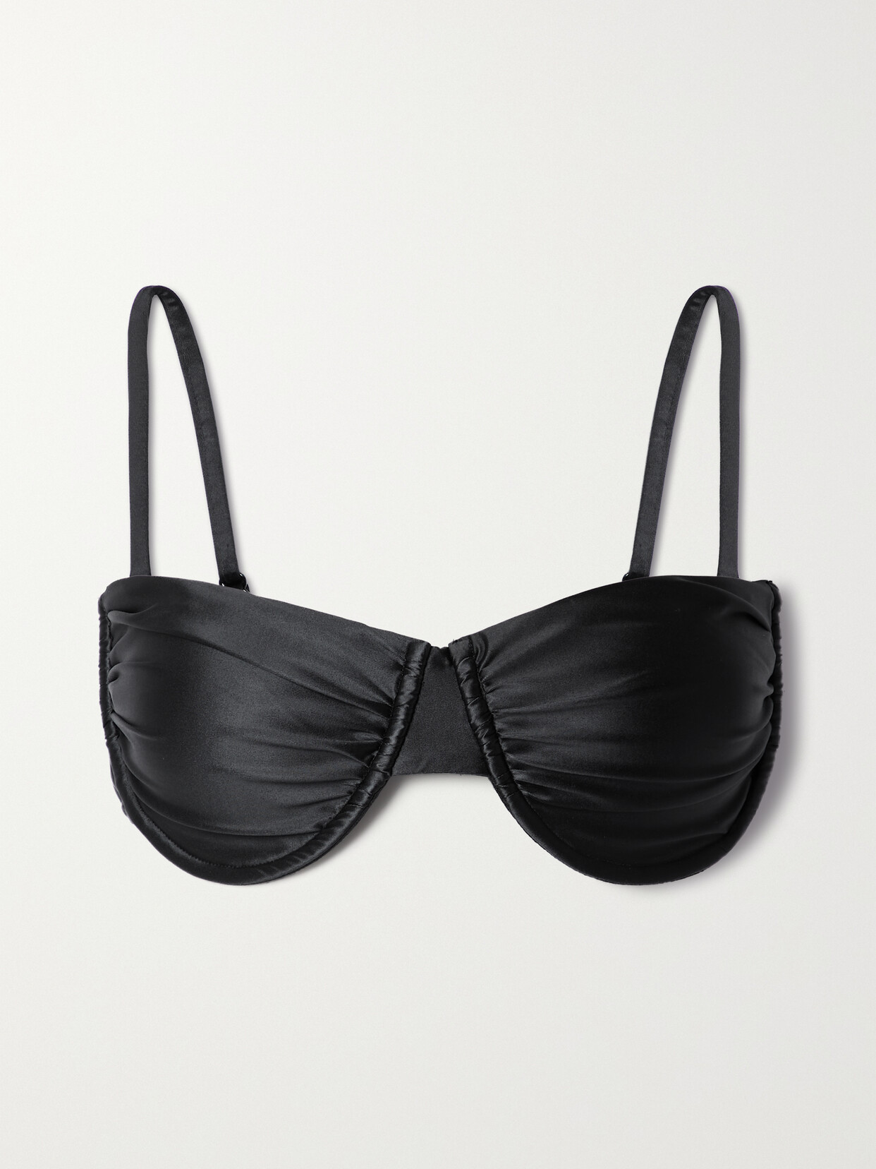 Good American Ruched Stretch-satin Underwired Bikini Top In Black