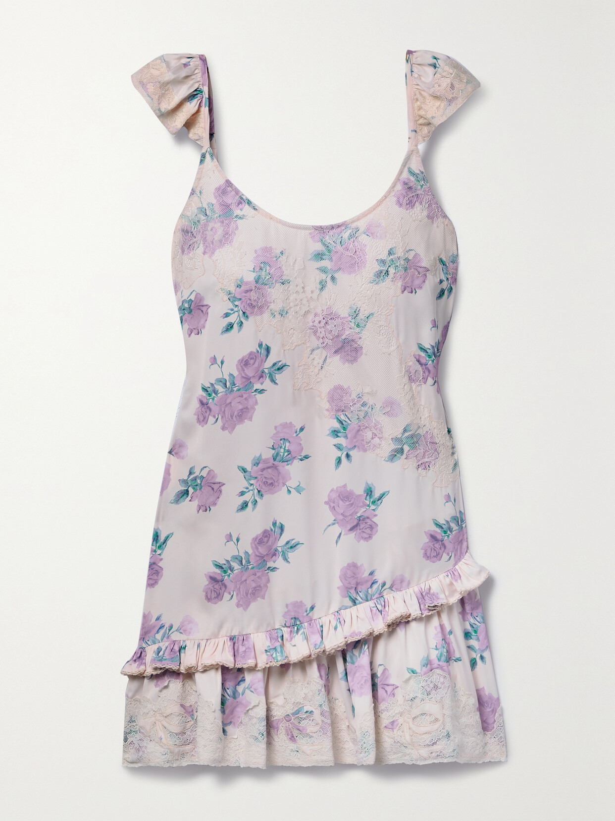 LoveShackFancy - Divina Lace-appliquéd Floral-print Crepe De Chine Mini Dress - Purple