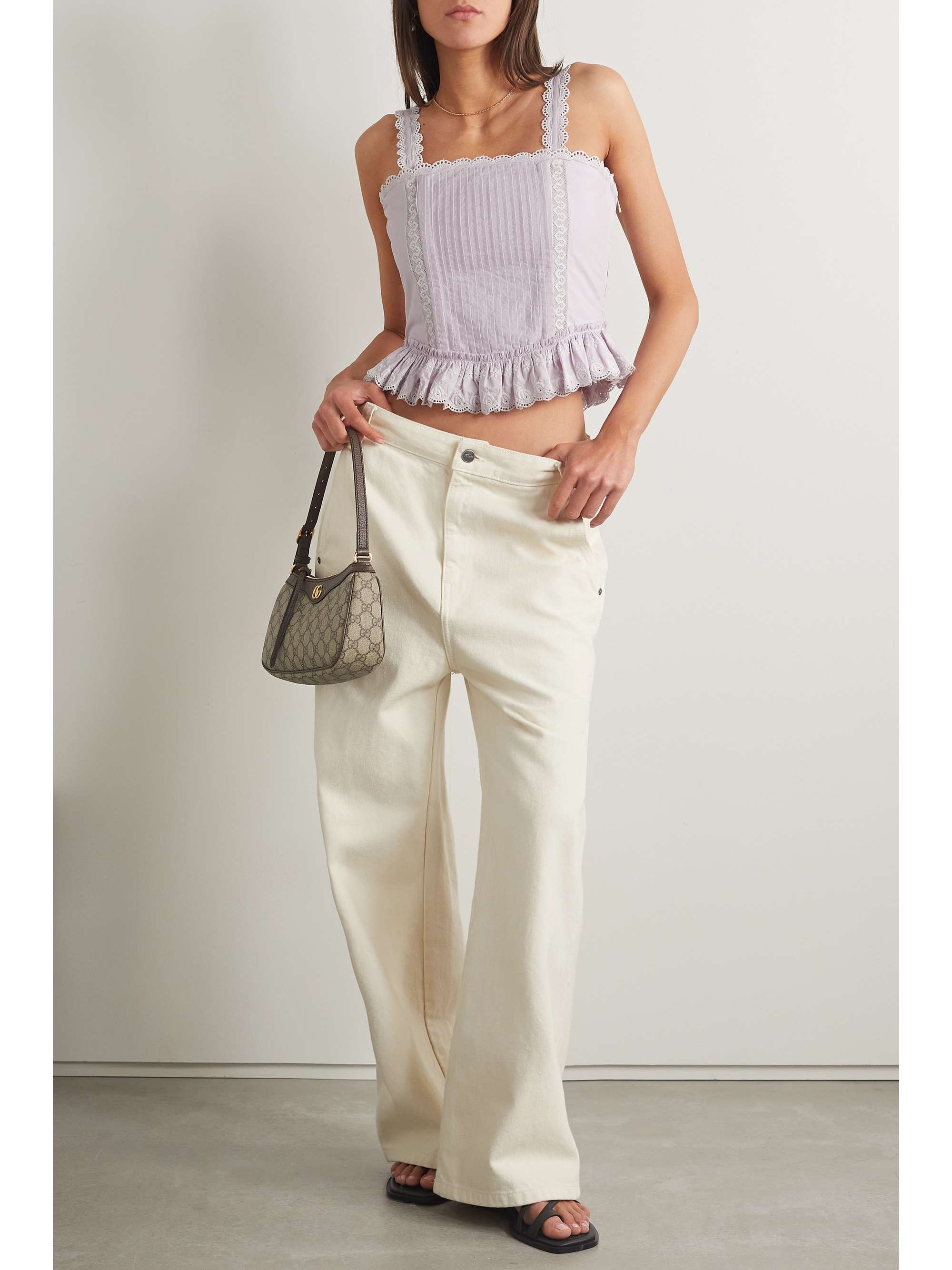 LOVESHACKFANCY Skipper broderie anglaisetrimmed pintucked cotton