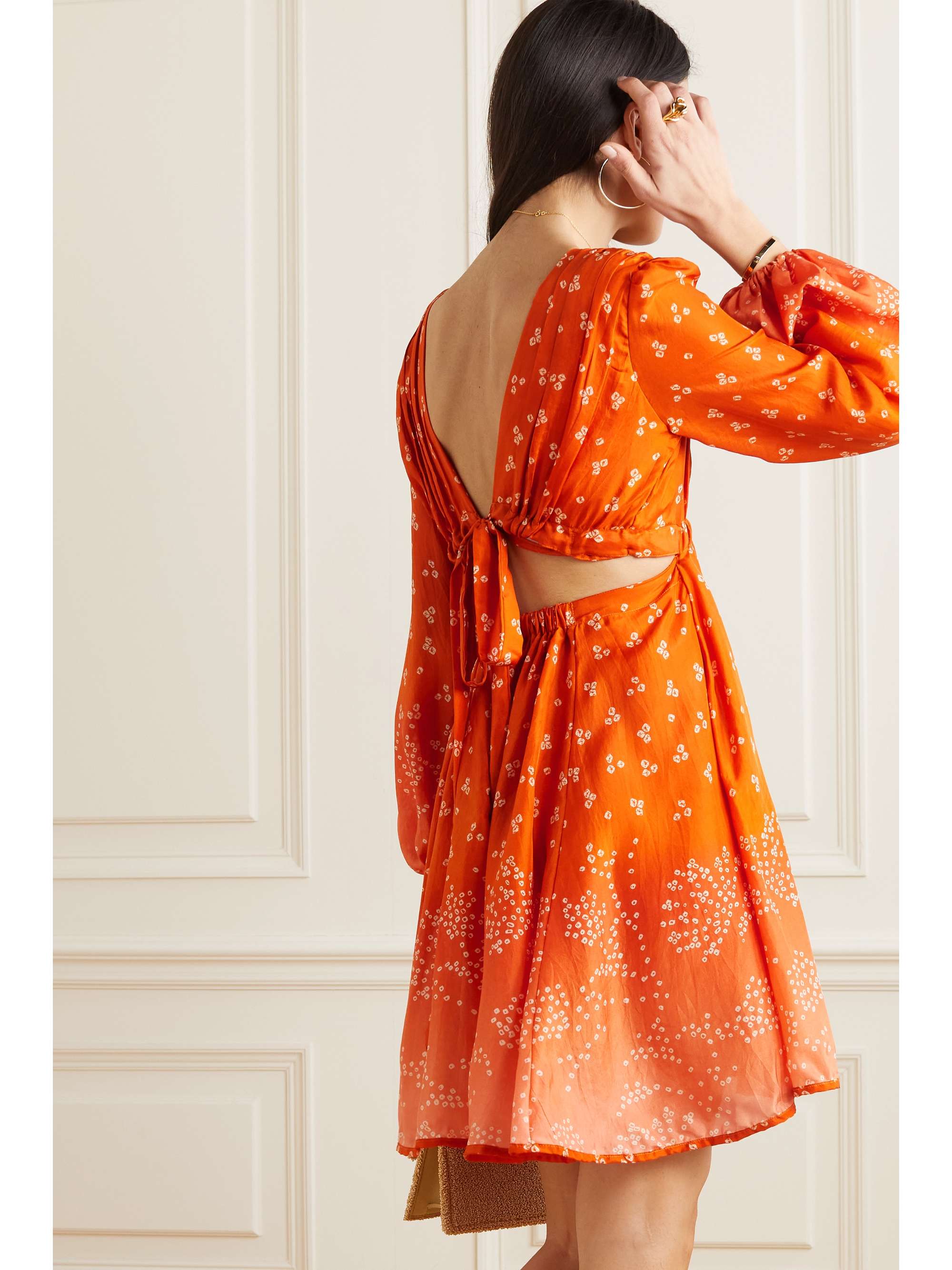HANNAH ARTWEAR Alicia open-back gathered printed silk-habotai mini dress