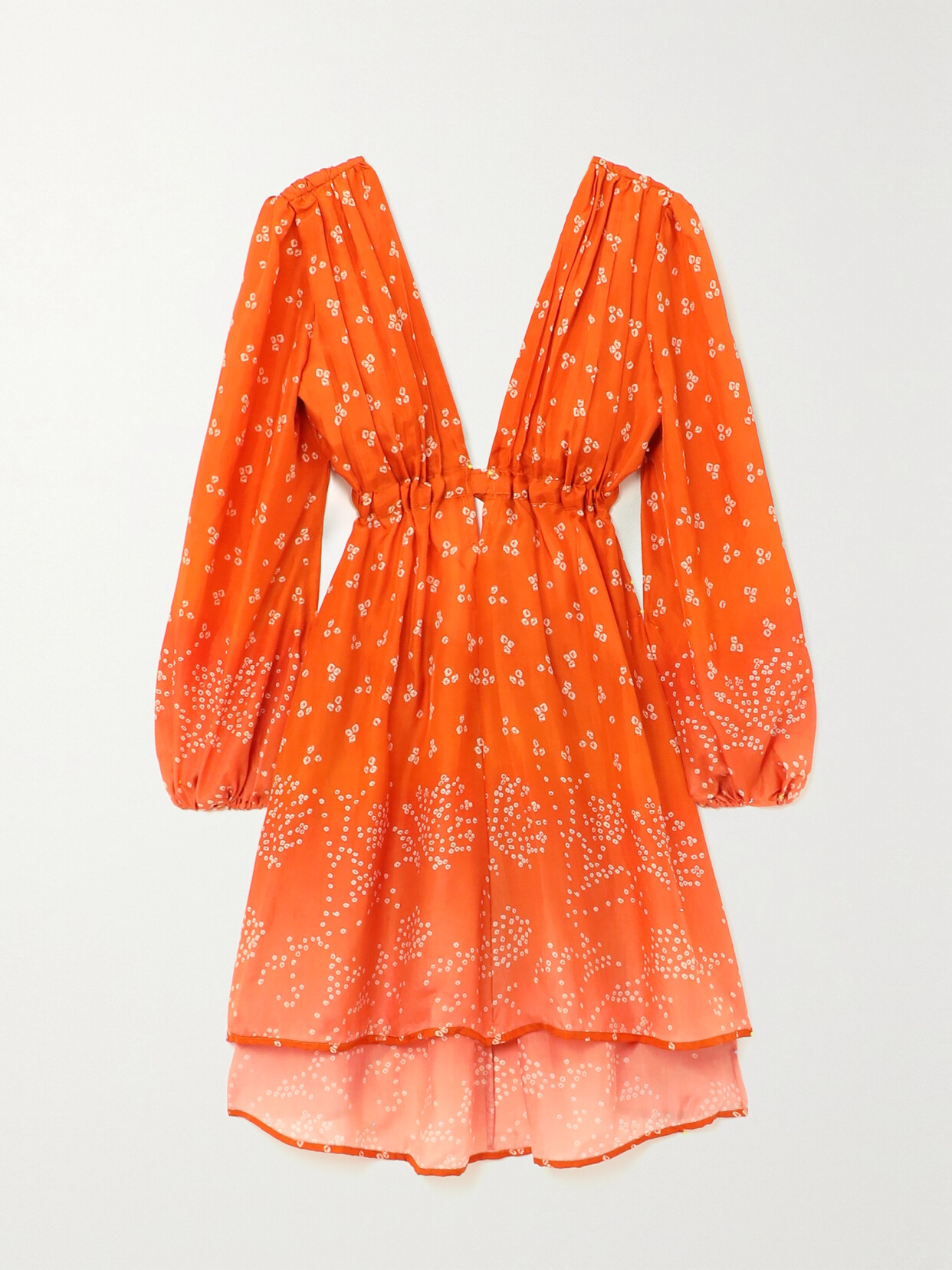 Hannah Artwear Alicia Open-back Gathered Printed Silk-habotai Mini Dress In Orange