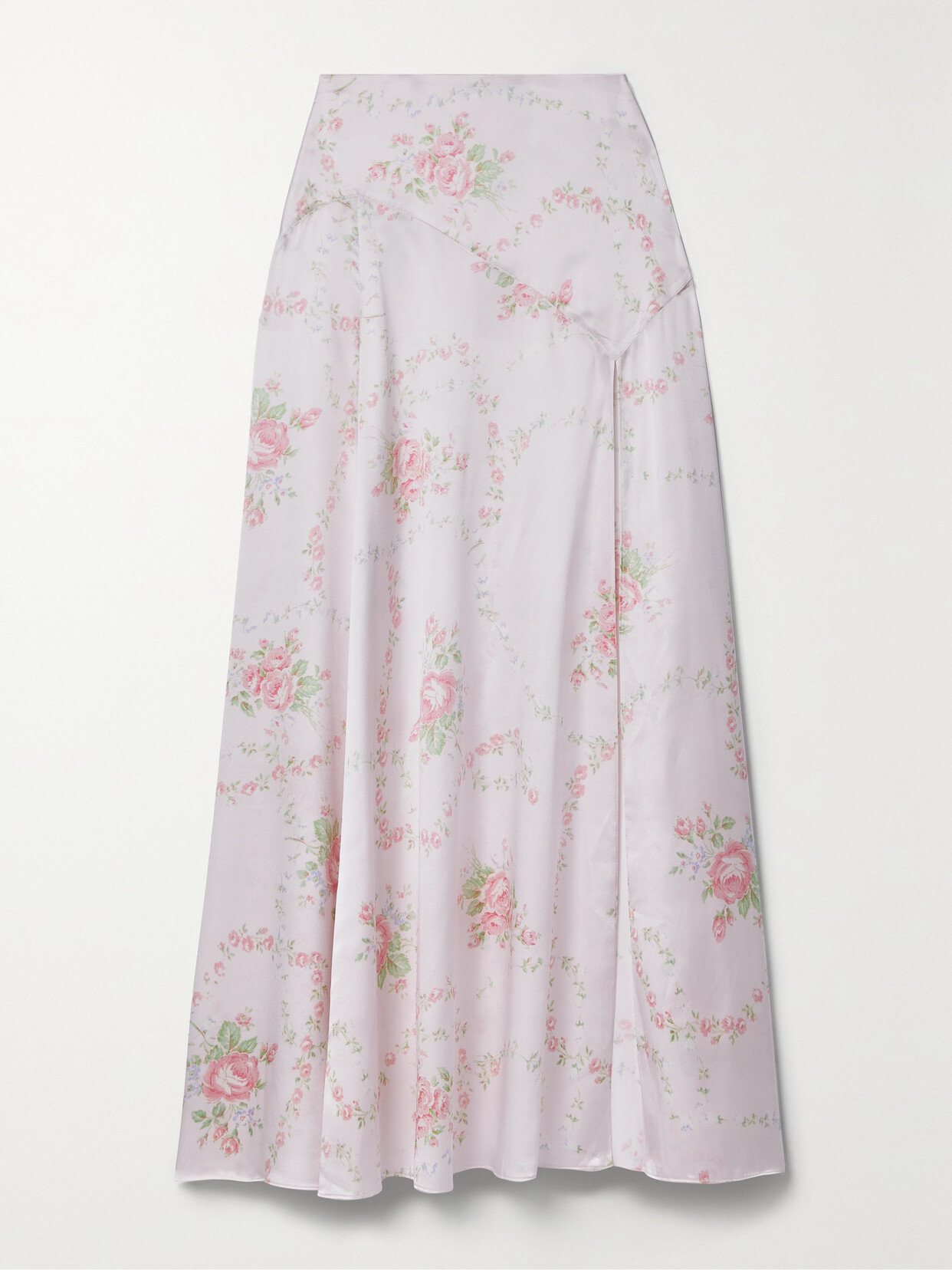 LoveShackFancy - Ziggy Floral-print Silk-charmeuse Maxi Skirt - Pink