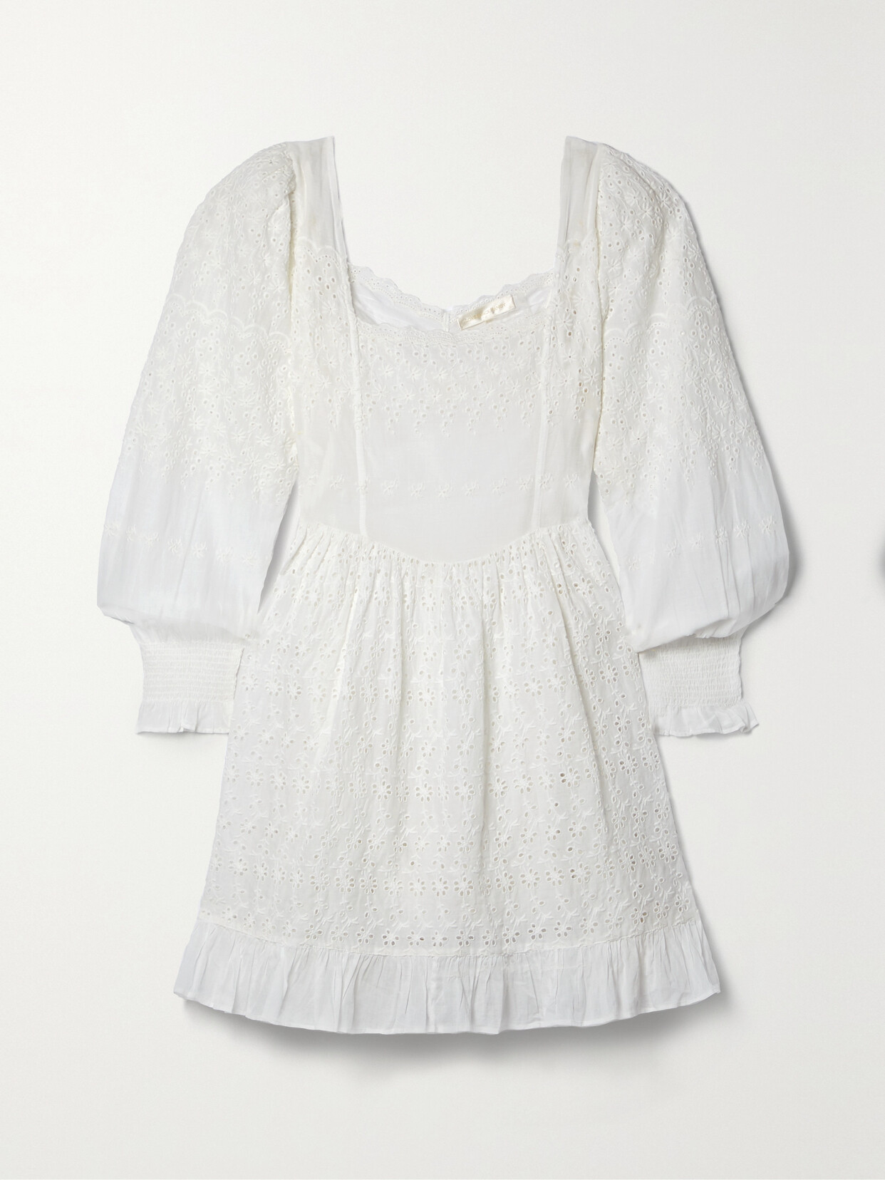 LoveShackFancy Preslina Ruffled Broderie Anglaise Cotton Mini Dress - White