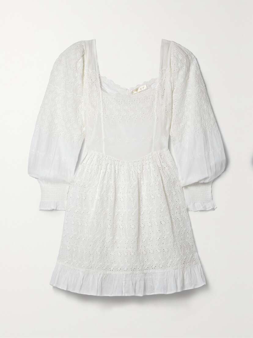 LoveShackFancy Preslina Ruffled Broderie Anglaise Cotton Mini Dress