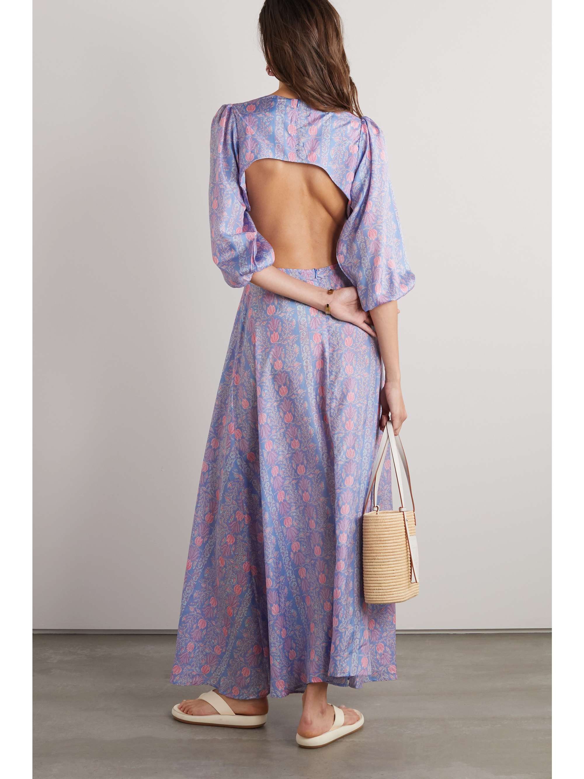 HANNAH ARTWEAR Clara cutout printed silk-habotai maxi dress