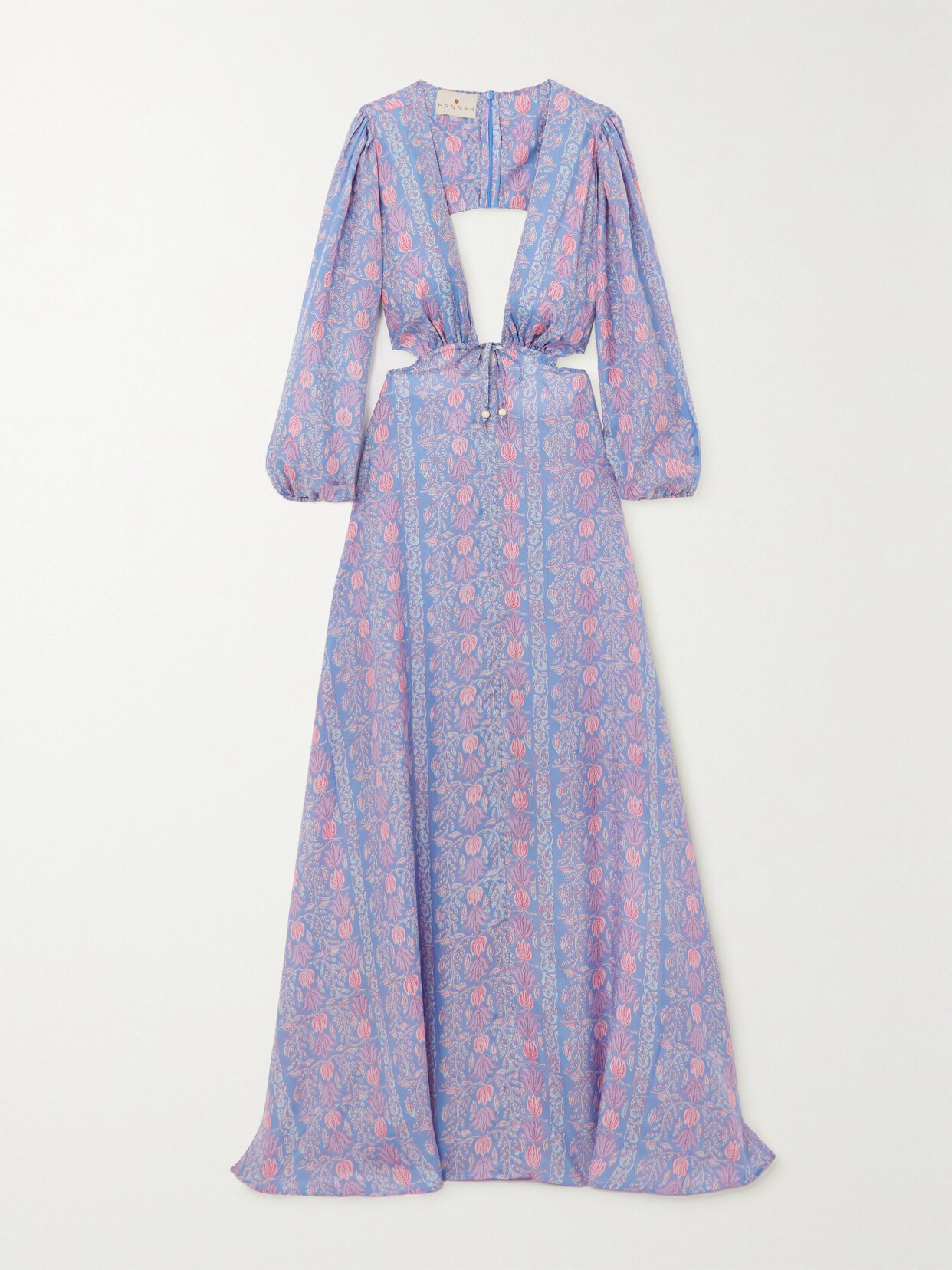 Hannah Artwear Clara Plunge Floral Silk Cutout Maxi Dress In Alyssium