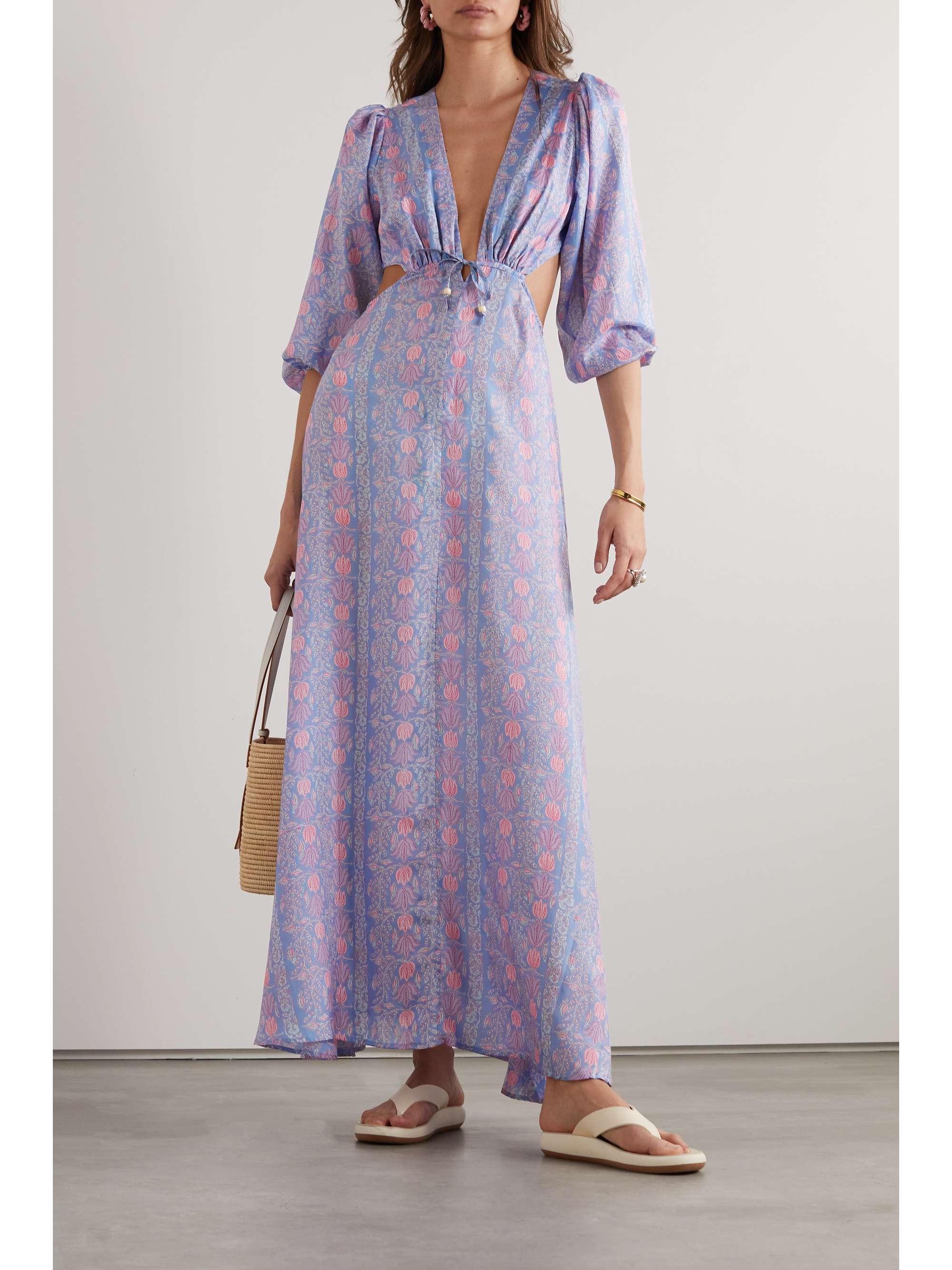 HANNAH ARTWEAR Clara cutout printed silk-habotai maxi dress