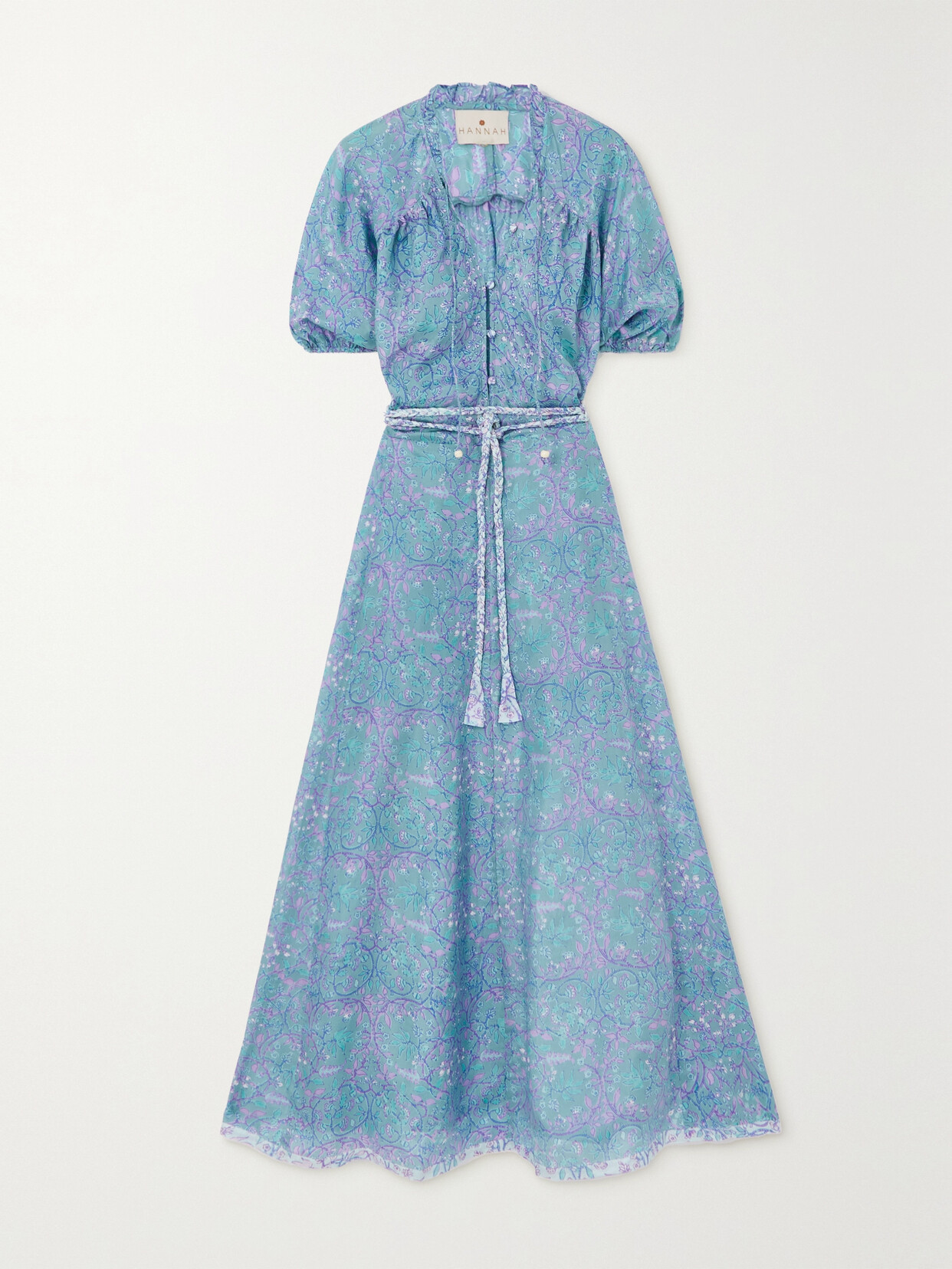 Hannah Artwear Alina Printed Silk-habotai Maxi Dress In Blue