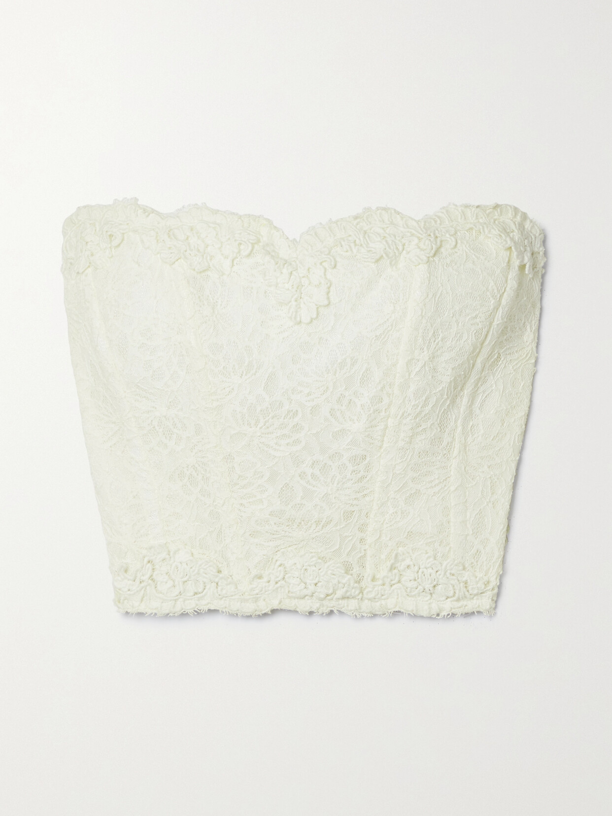 LoveShackFancy - Arno Strapless Cropped Cotton-blend Lace Bustier Top - White