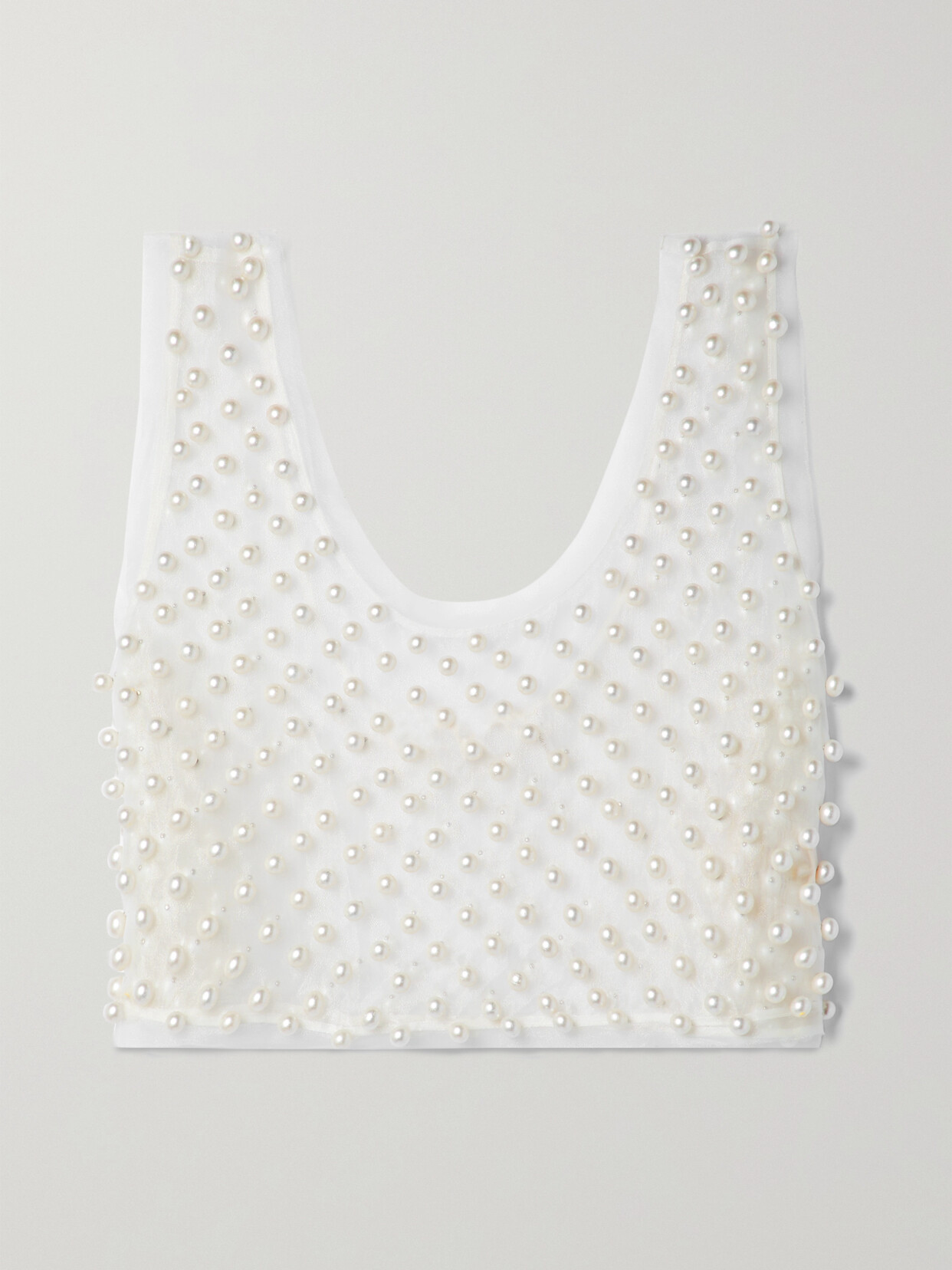 LoveShackFancy - Denita Cropped Faux Pearl-embellished Organza Top - Ivory