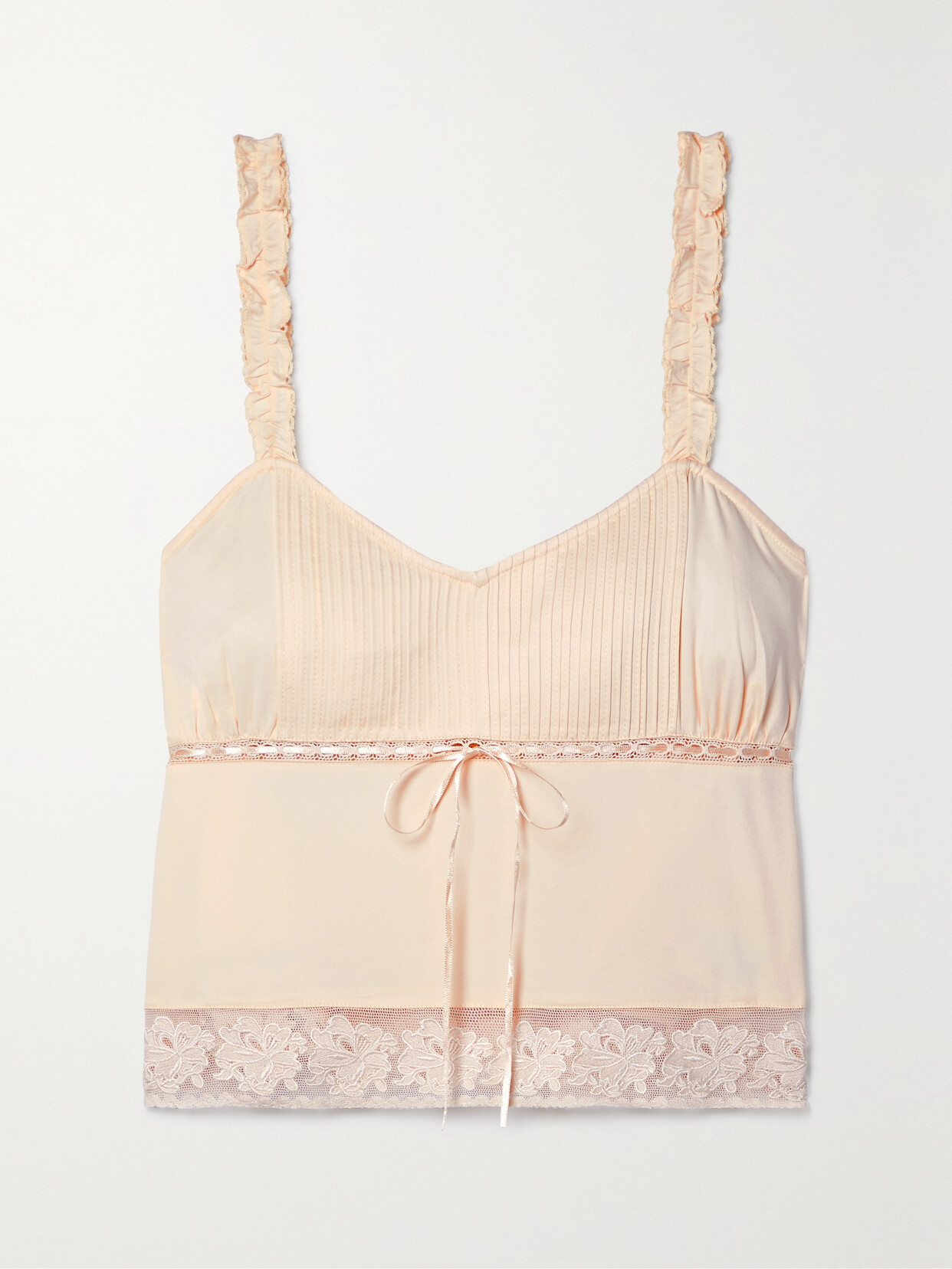 LoveShackFancy - Lanzo Cropped Lace-trimmed Pintucked Crepe De Chine Tank - Neutrals