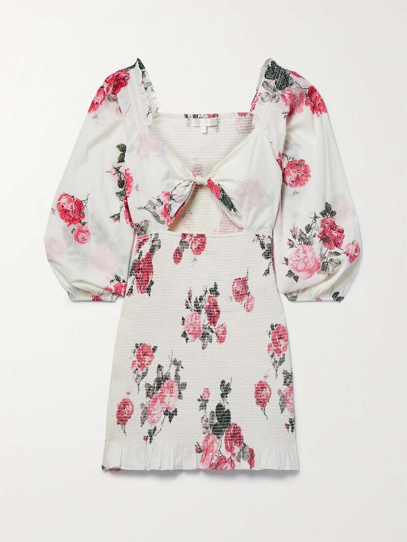 LoveShackFancy Kyndra Tie-front Cutout Shirred Floral-print Cotton Mini Dress - xx large