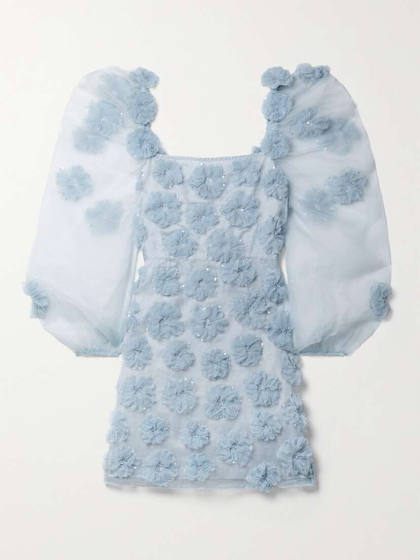 LoveShackFancy Wells Appliquéd Organza Mini Dress