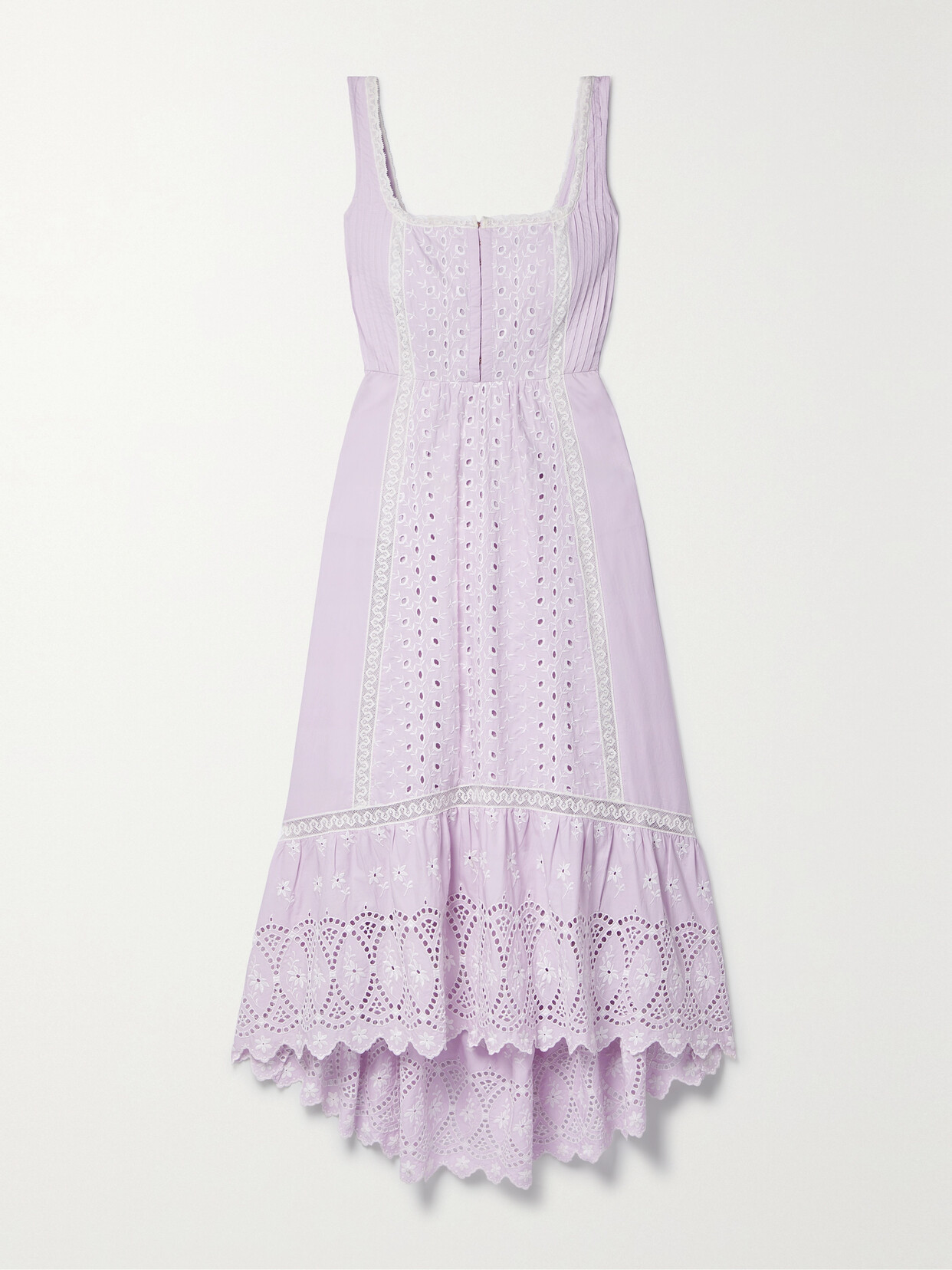 LoveShackFancy Alwyn Crochet-trimmed Broderie Anglaise Cotton-poplin Midi Dress - Purple