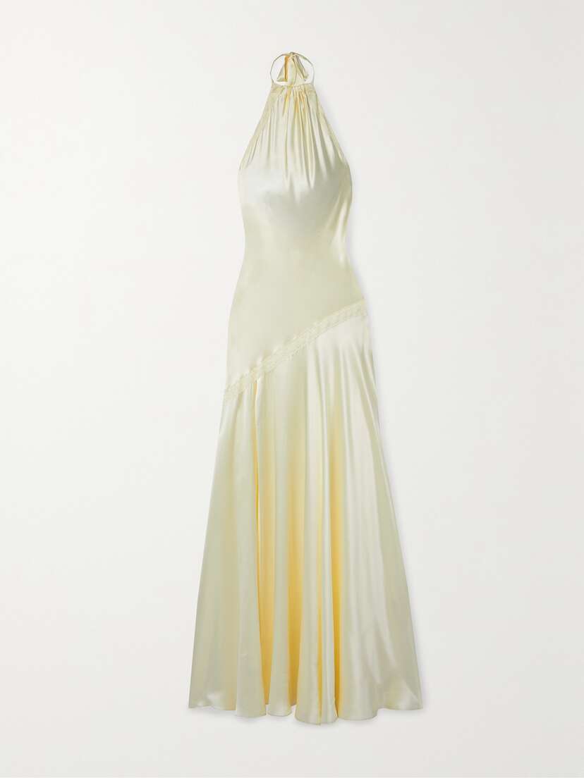 LoveShackFancy Braylon Lace-trimmed Silk-satin Halterneck Gown