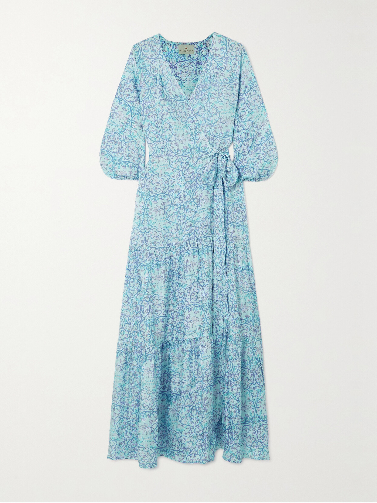 Hannah Artwear - Emilia Floral-print Silk-habotai Maxi Wrap Dress - Blue