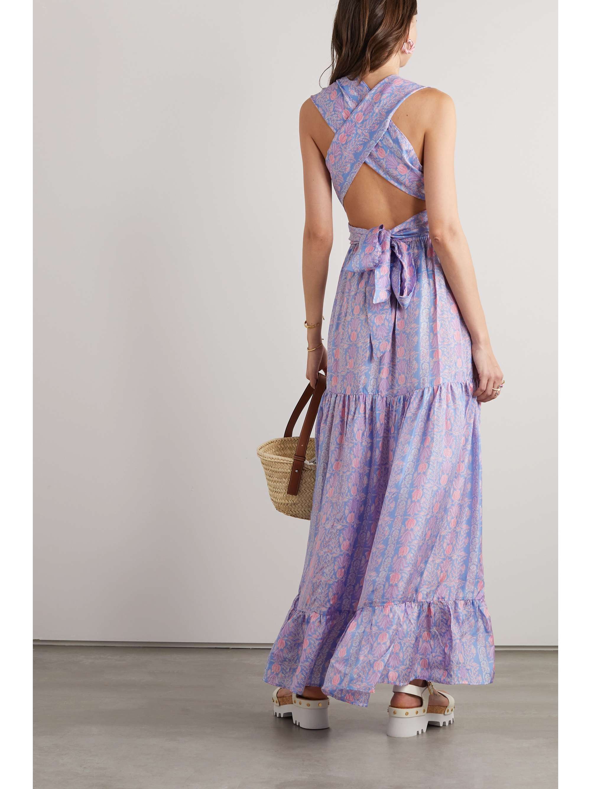 HANNAH ARTWEAR Charlee printed silk-habotai halterneck maxi dress