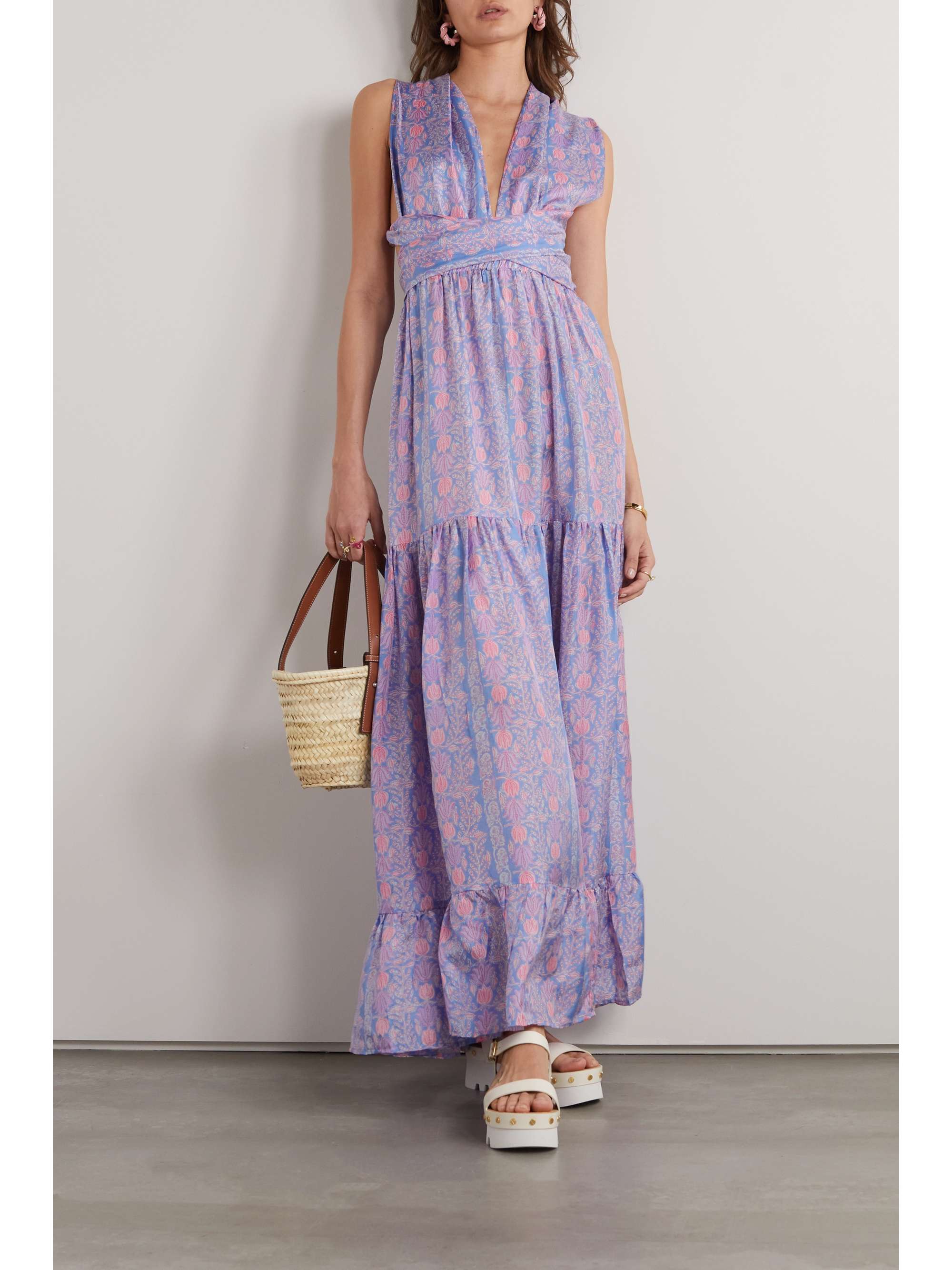 HANNAH ARTWEAR Charlee printed silk-habotai halterneck maxi dress