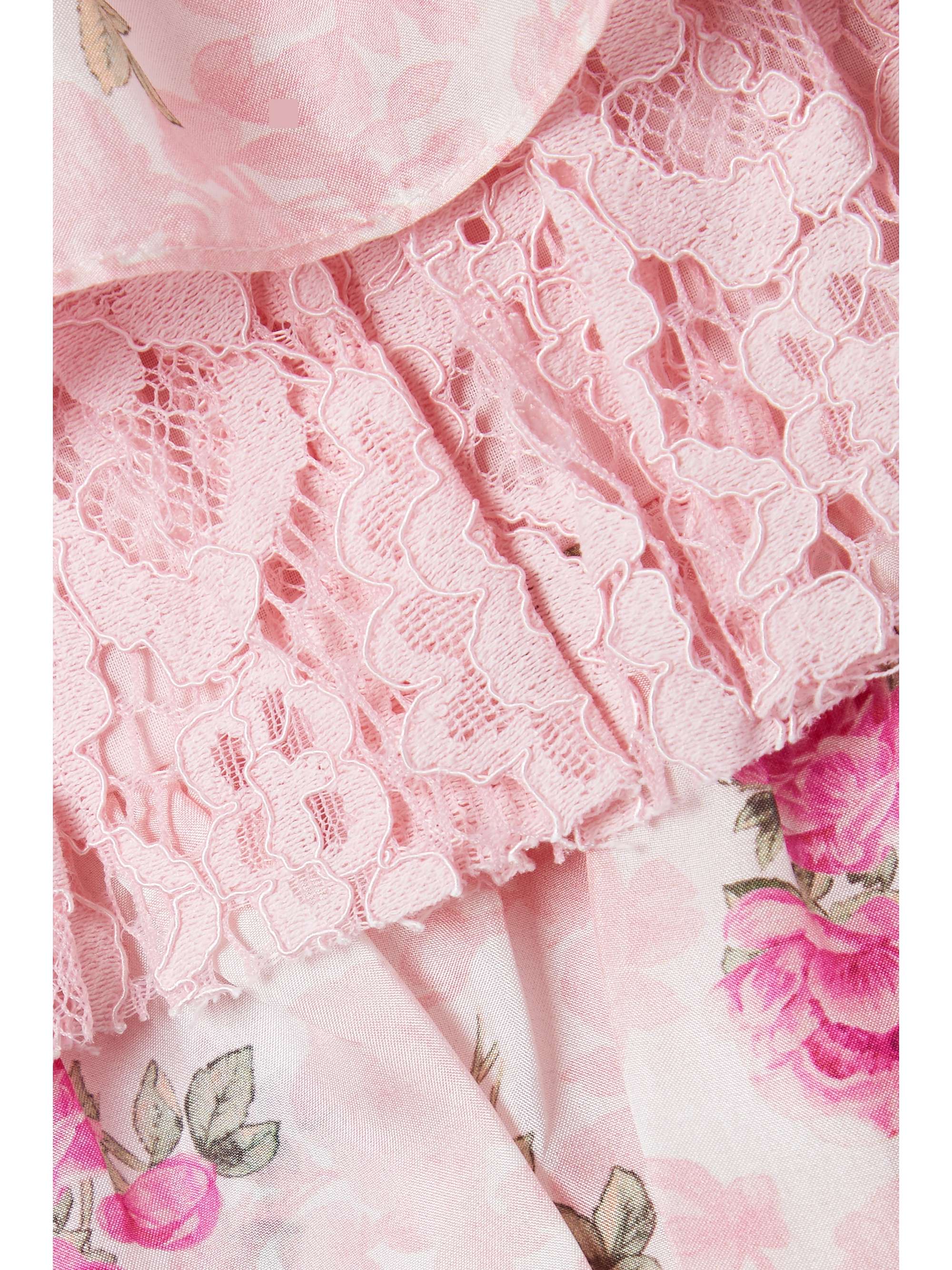 LOVESHACKFANCY Merlita ruffled floral-print lace and silk-satin mini skirt