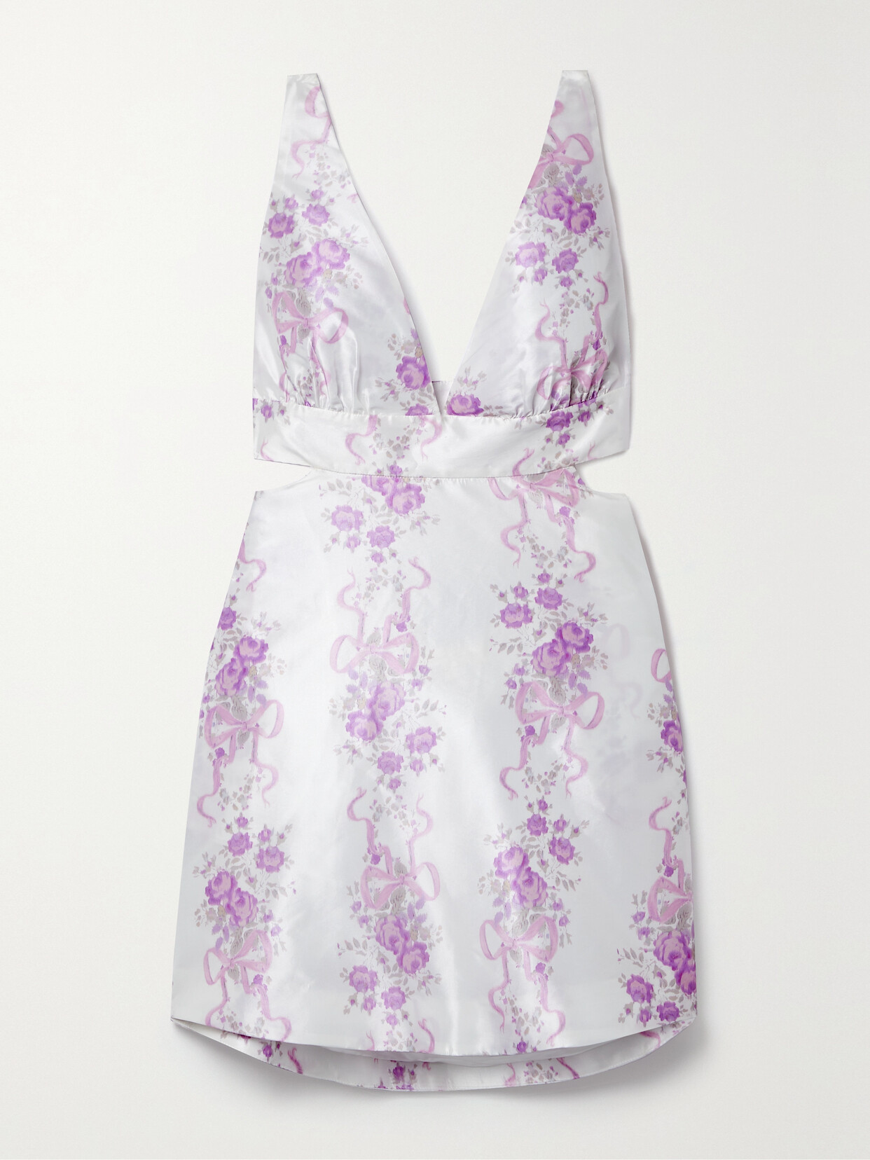 LoveShackFancy - Till Bow-detailed Cutout Printed Faille Mini Dress - Purple