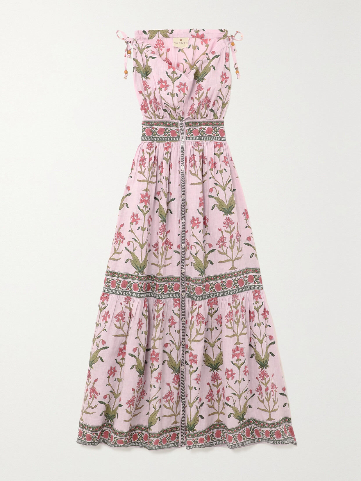 Hannah Artwear - Ari Pleated Floral-print Linen Midi Dress - Pink