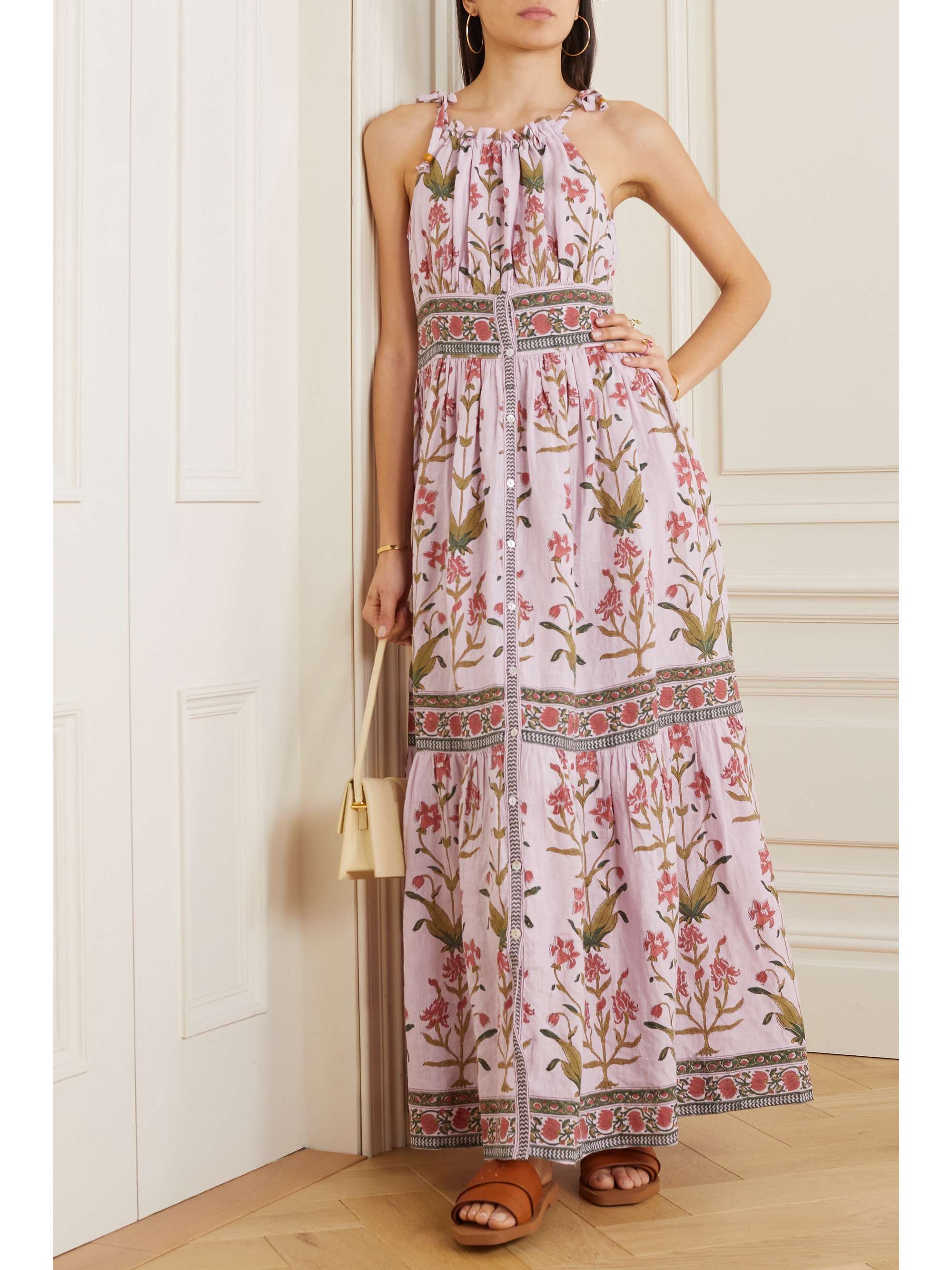 HANNAH ARTWEAR Ari pleated floral-print linen midi dress | NET-A-PORTER