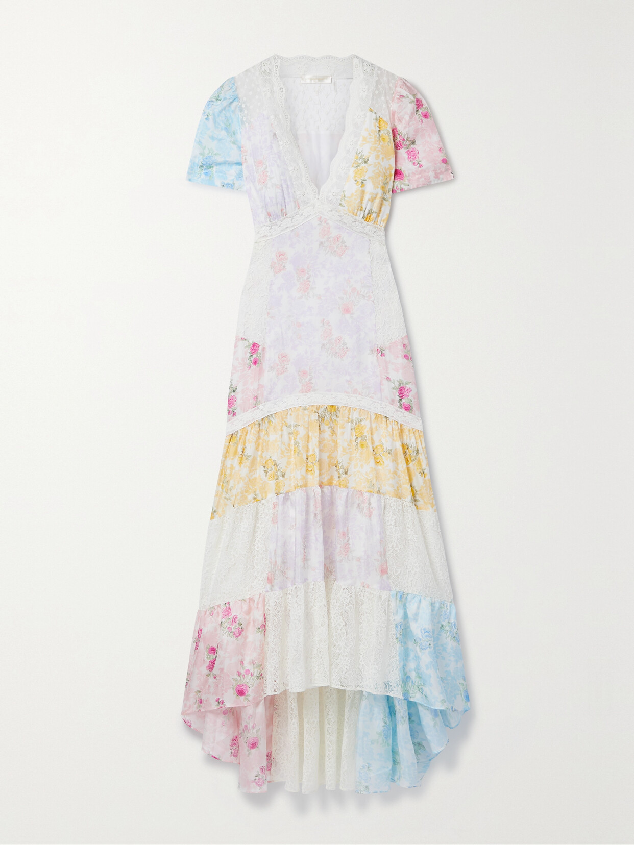 LoveShackFancy - Tink Lace-trimmed Floral-print Silk-satin Maxi Dress - Yellow