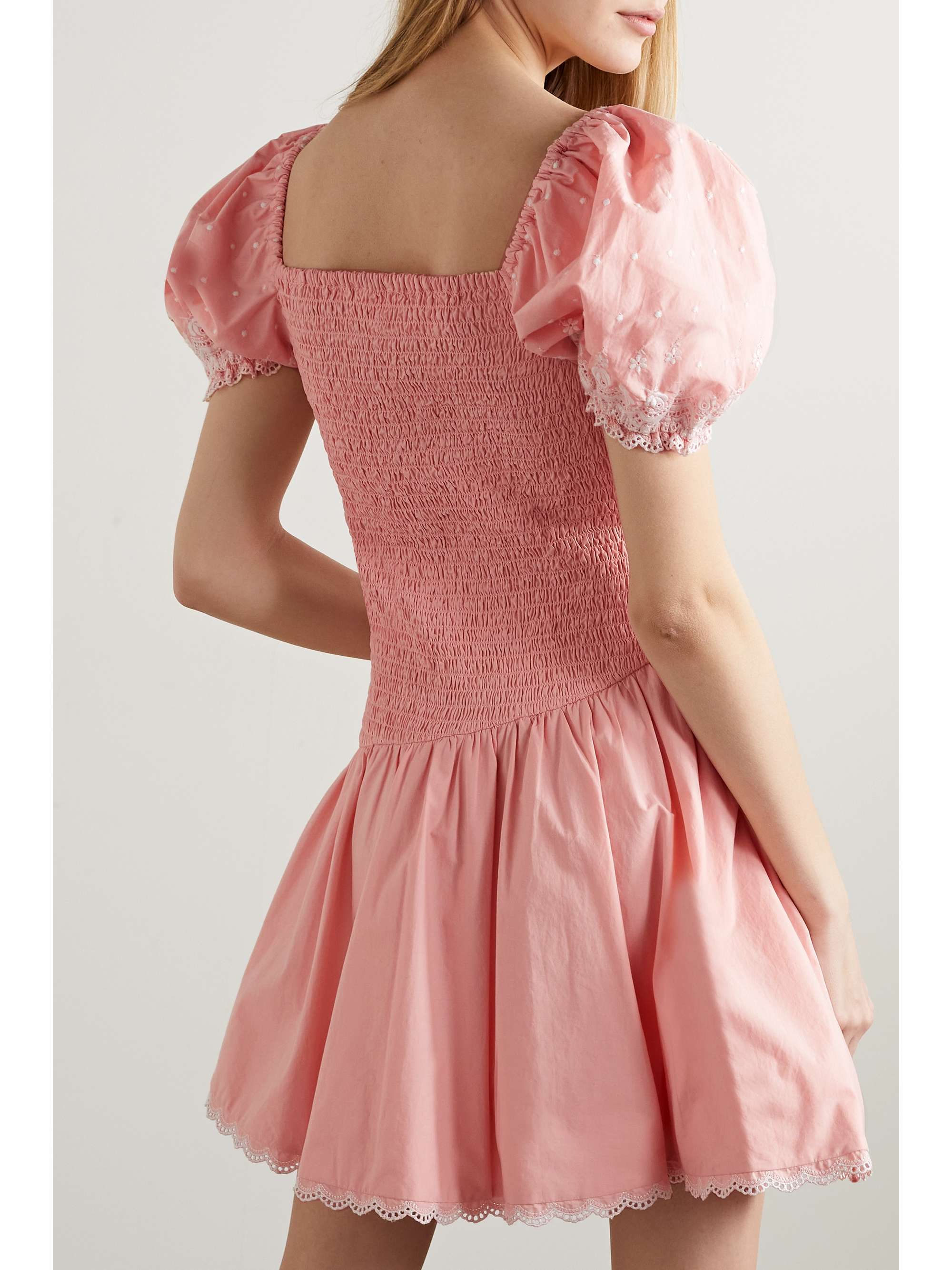 LOVESHACKFANCY Asa broderie anglaise-trimmed shirred cotton-poplin mini  dress | NET-A-PORTER
