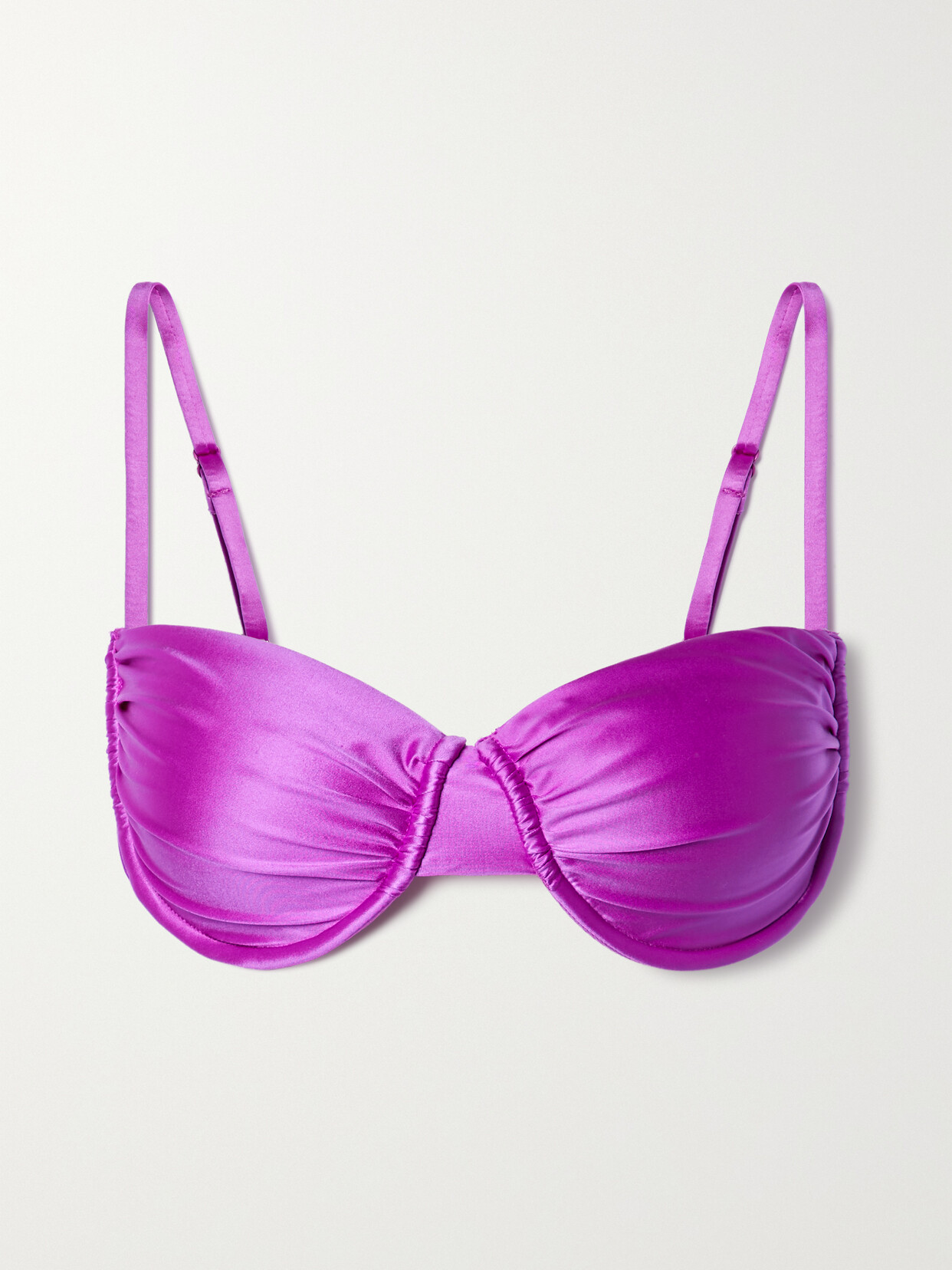 Shop Good American Ruched Underwired Bikini Top In Purple